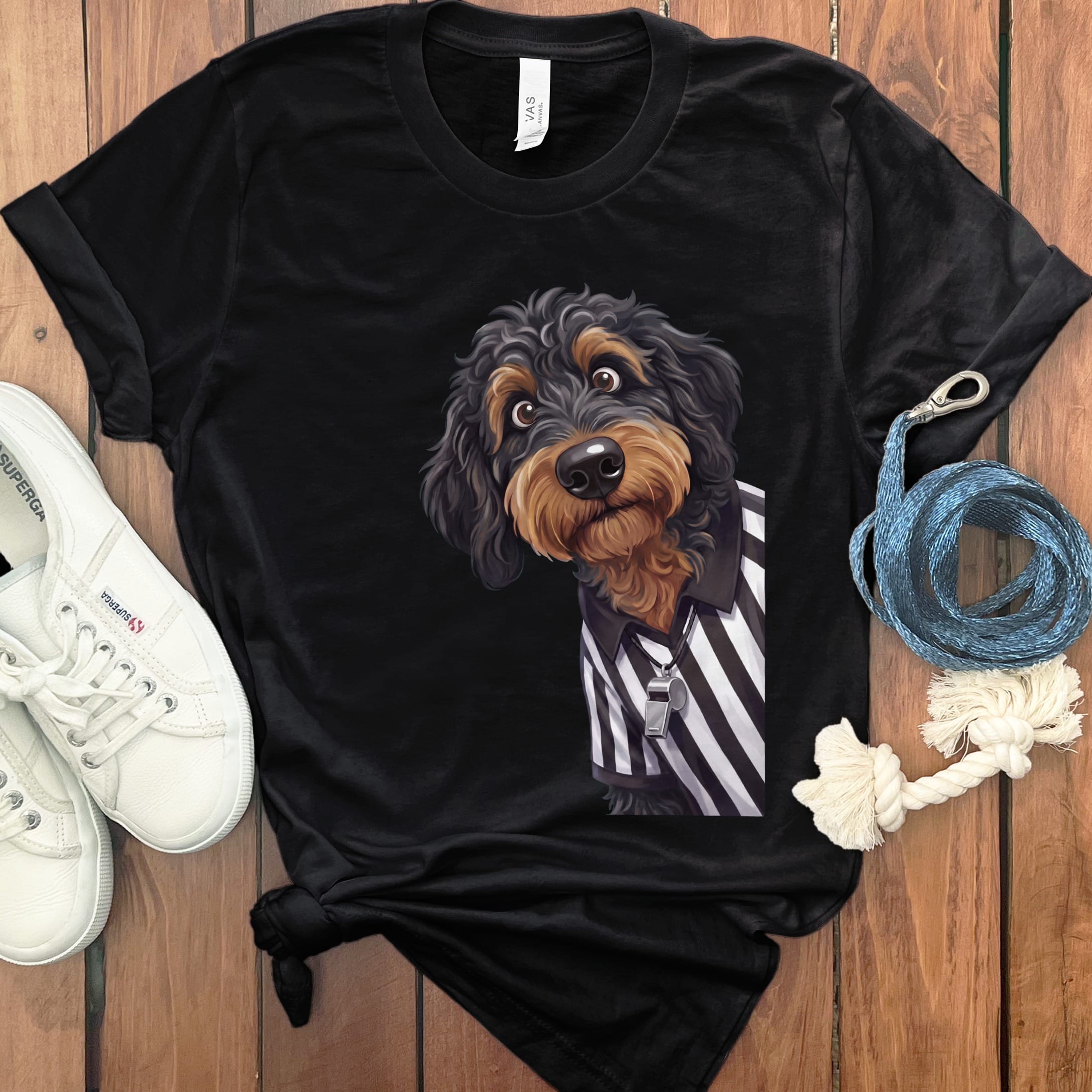 Phantom Goldendoodle Football Referee T-Shirt in Black / S by Puppy Jo