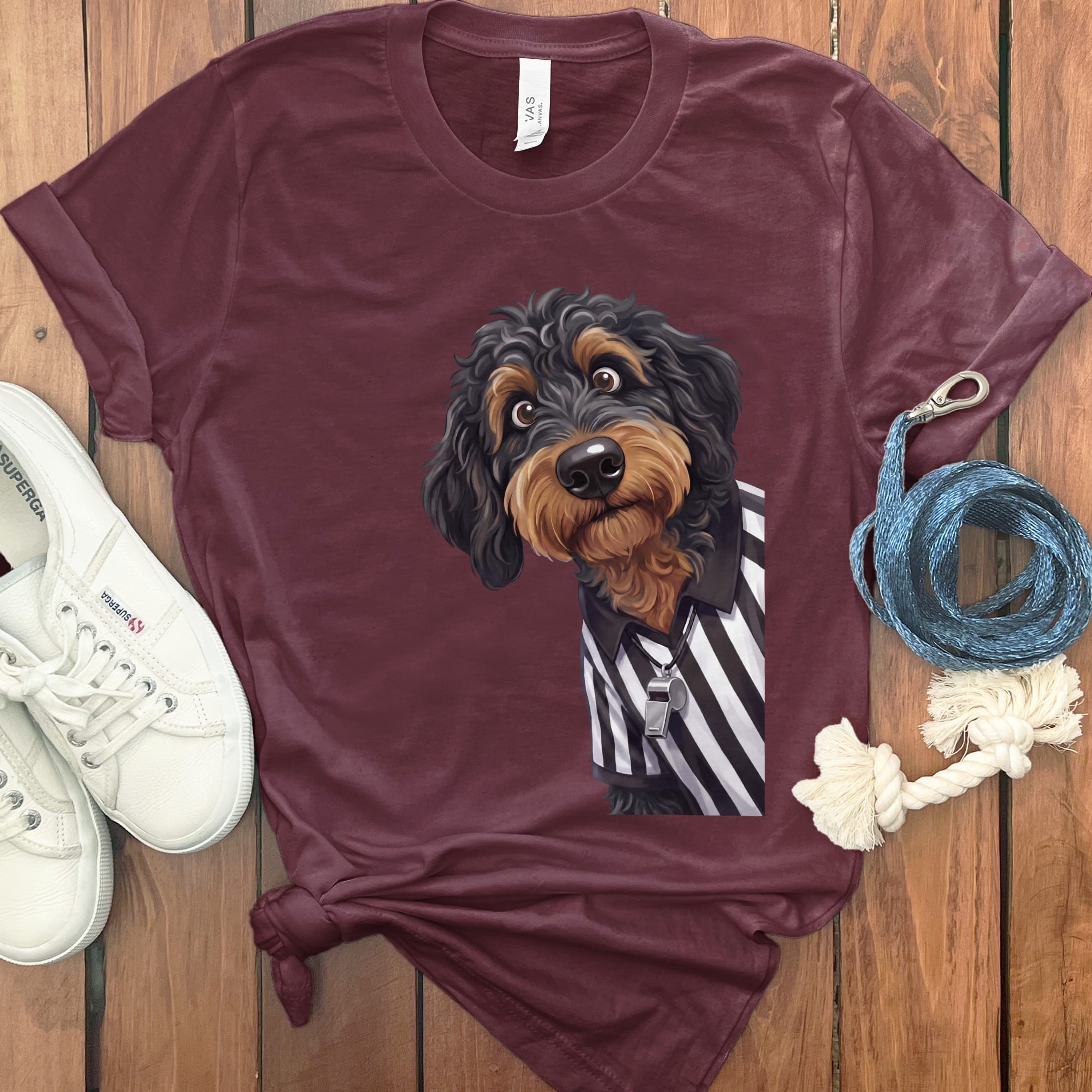 Phantom Goldendoodle Football Referee T-Shirt in Maroon / S by Puppy Jo