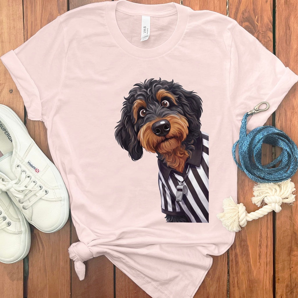 Phantom Goldendoodle Football Referee T-Shirt in Soft Pink / S by Puppy Jo