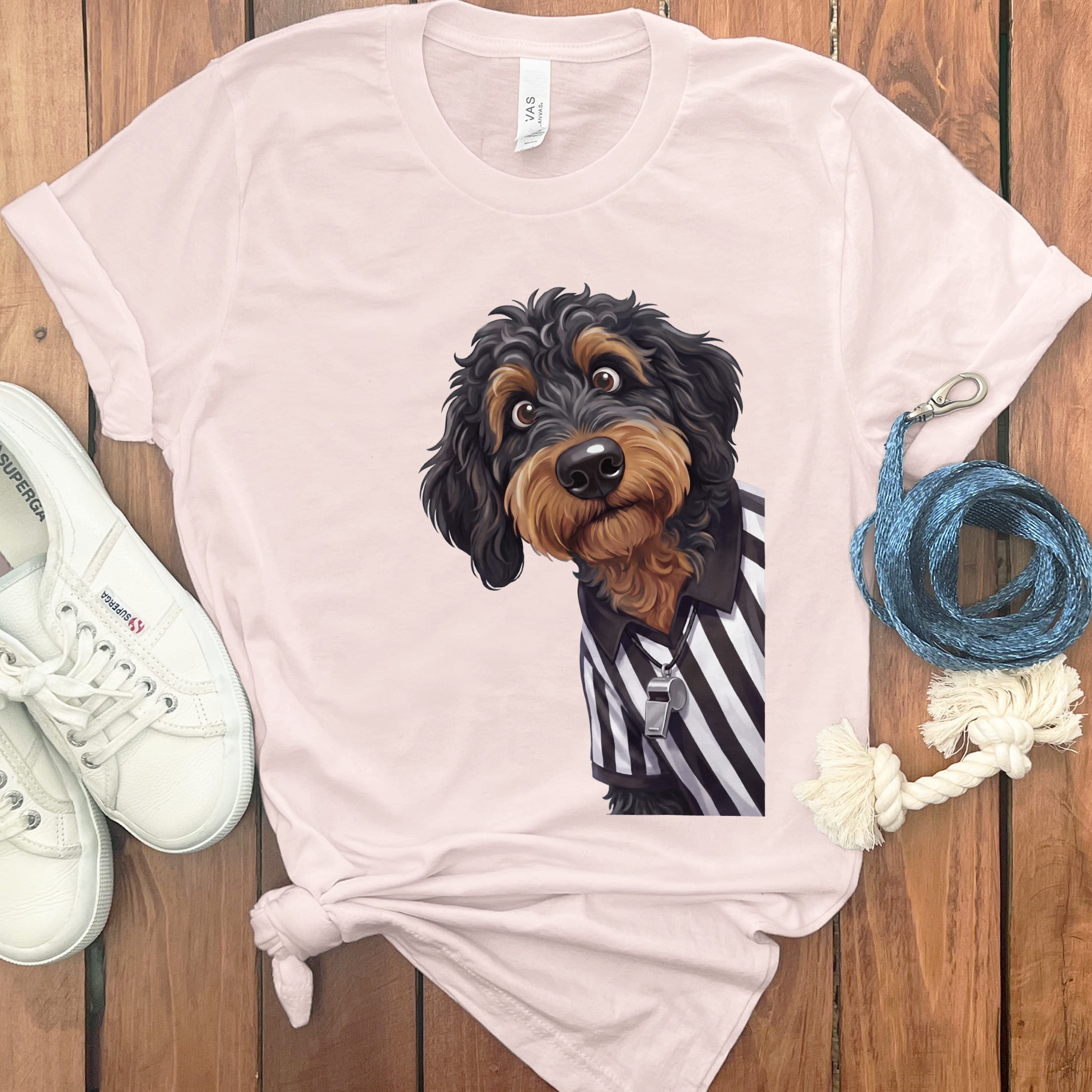 Phantom Goldendoodle Football Referee T-Shirt in Soft Pink / S by Puppy Jo