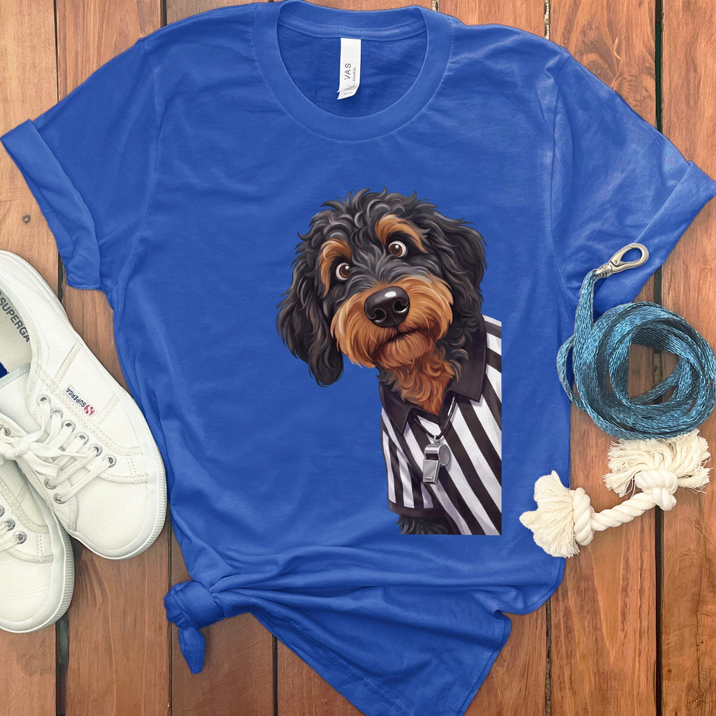 Phantom Goldendoodle Football Referee T-Shirt in True Royal / S by Puppy Jo