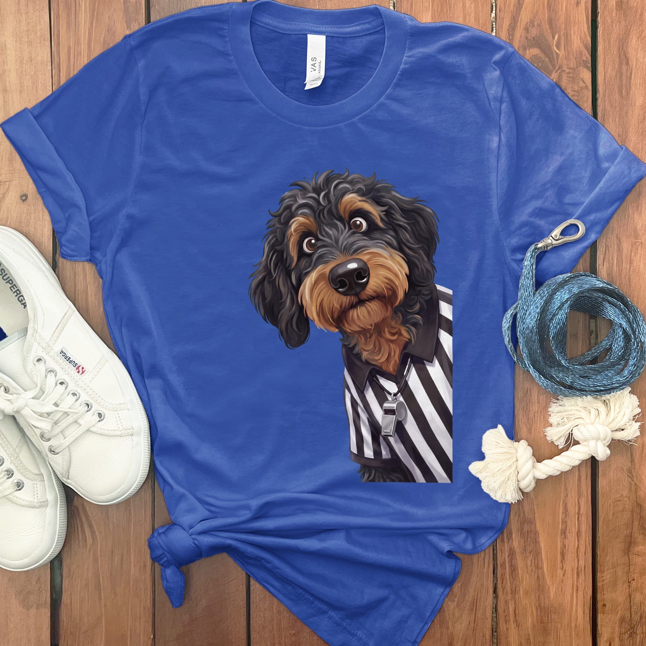 Phantom Goldendoodle Football Referee T-Shirt in True Royal / S by Puppy Jo