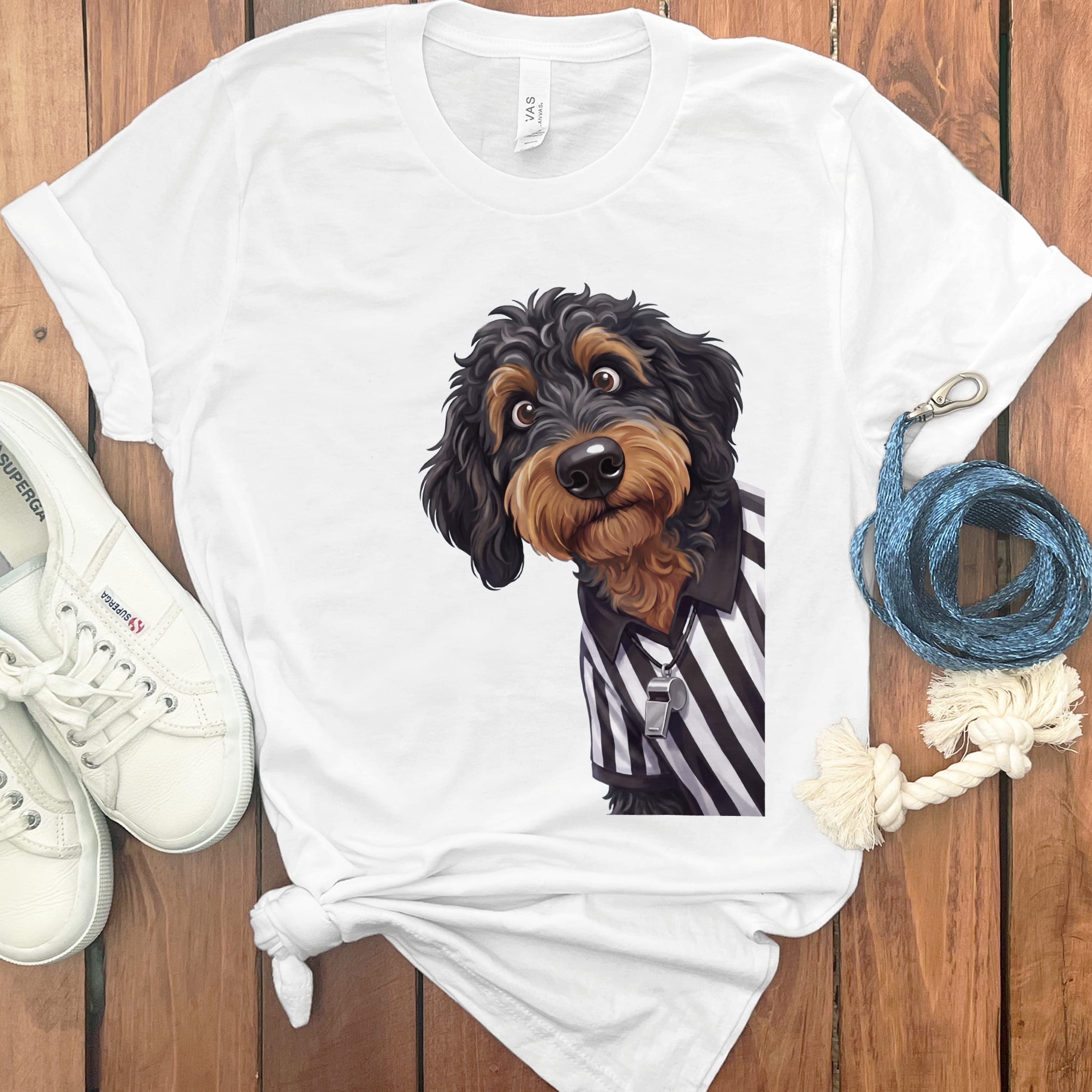 Phantom Goldendoodle Football Referee T-Shirt in White / S by Puppy Jo