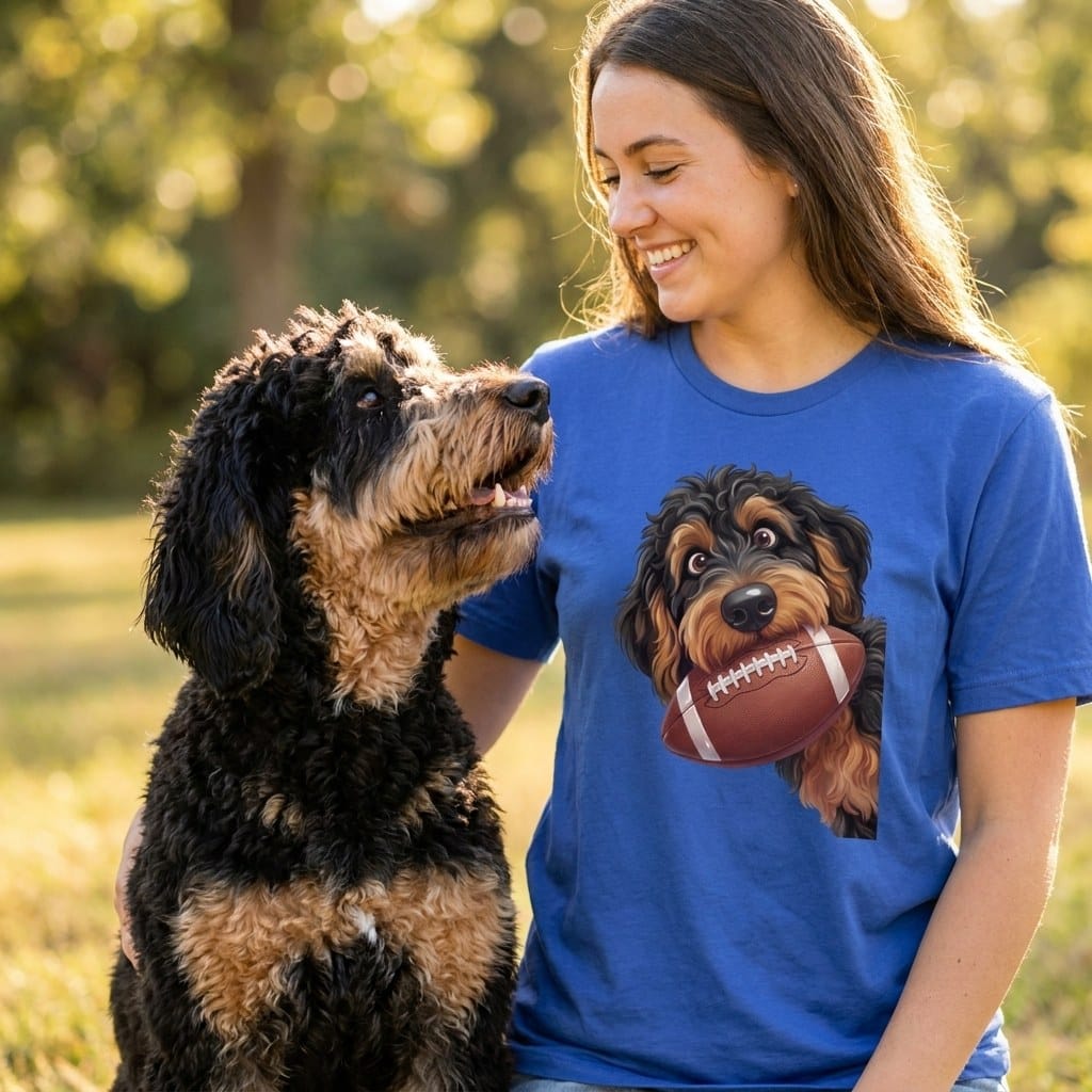 Phantom Goldendoodle Football T-Shirt in by Puppy Jo