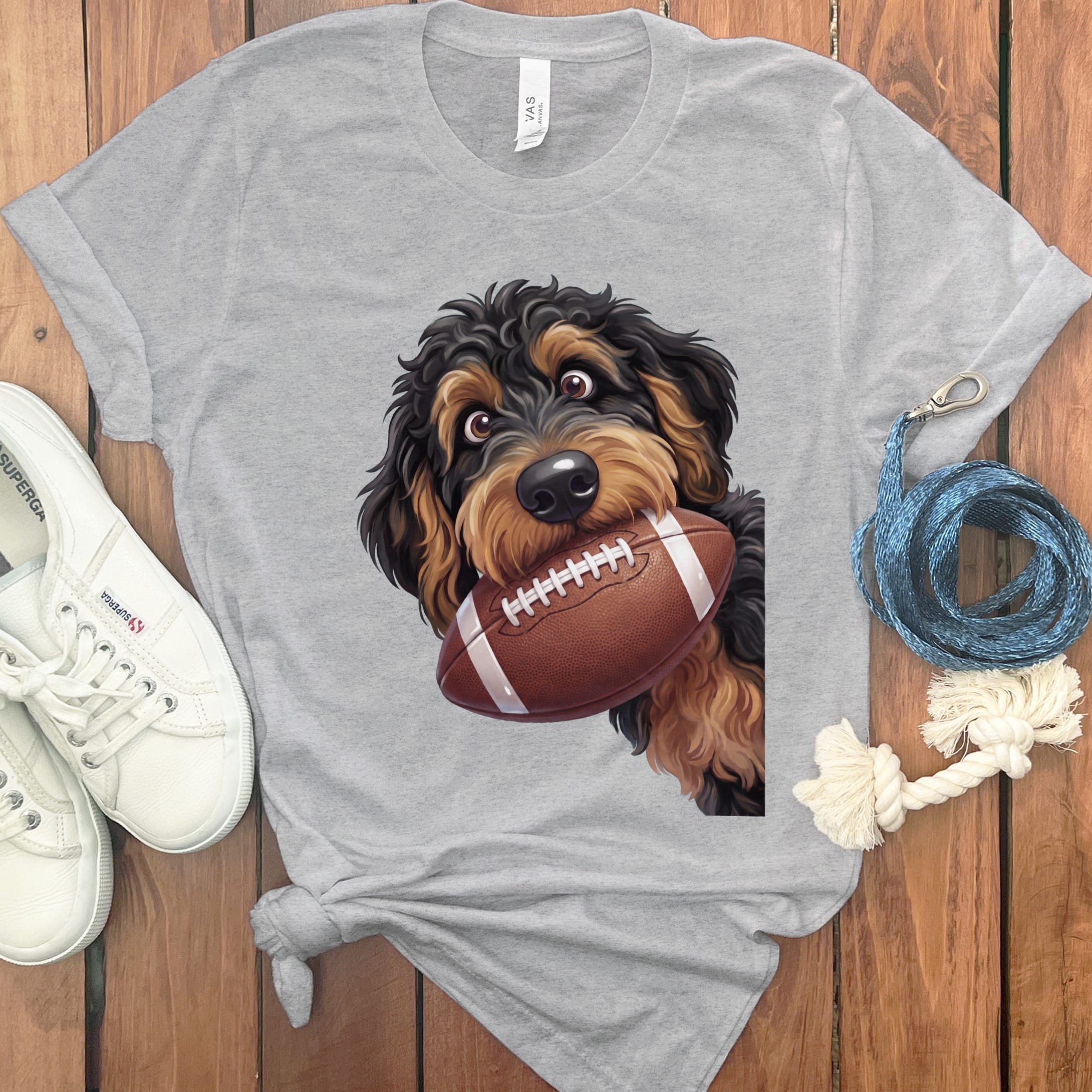 Phantom Goldendoodle Football T-Shirt in S / Athletic Heather by Puppy Jo