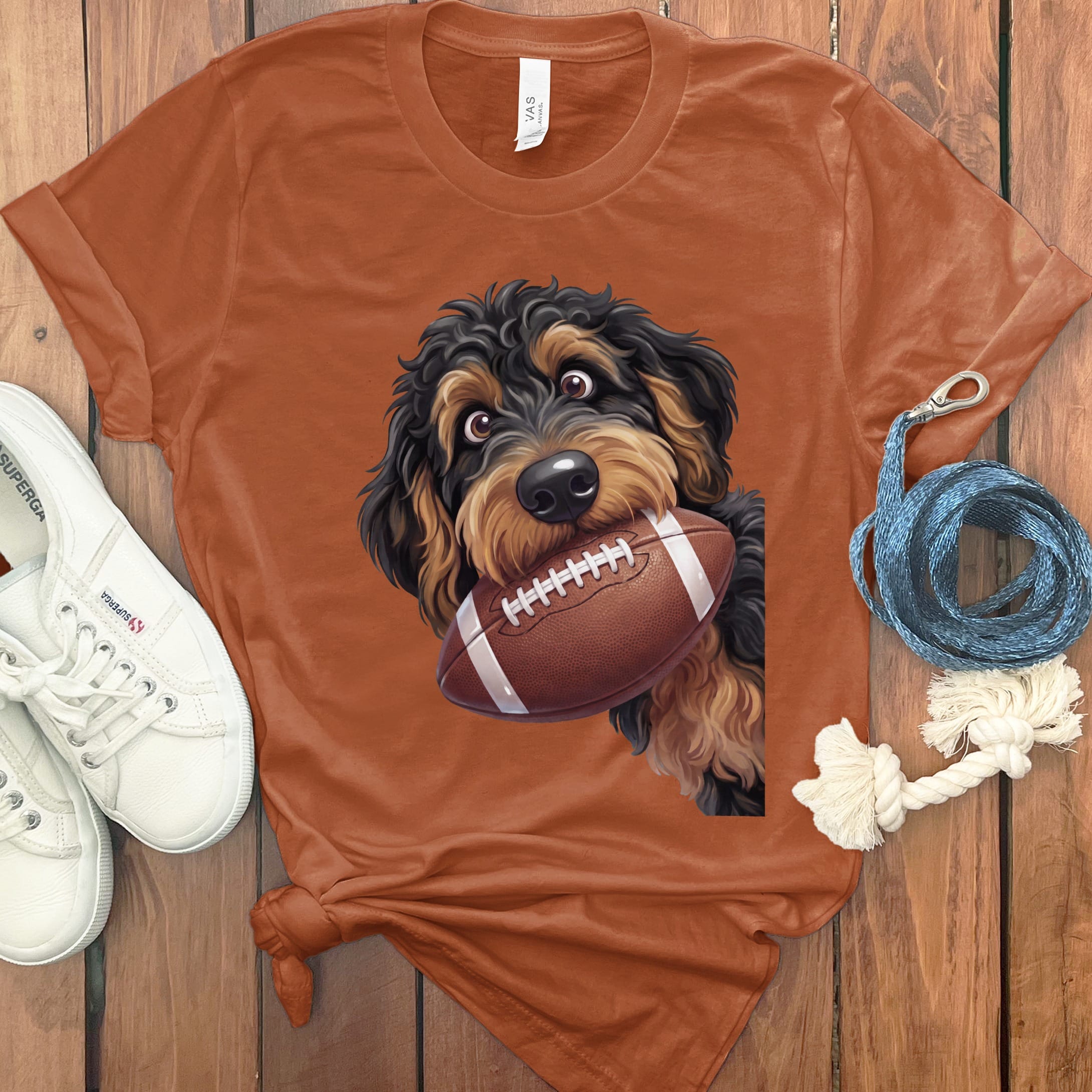 Phantom Goldendoodle Football T-Shirt in S / Autumn by Puppy Jo