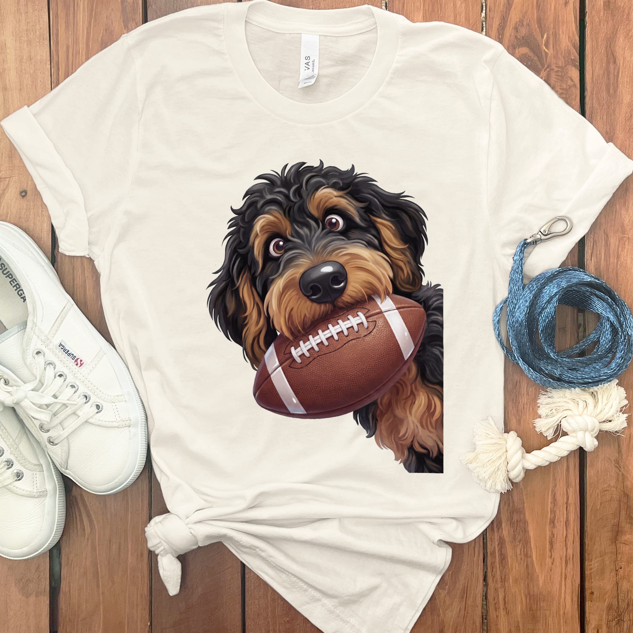 Phantom Goldendoodle Football T-Shirt in S / Natural by Puppy Jo