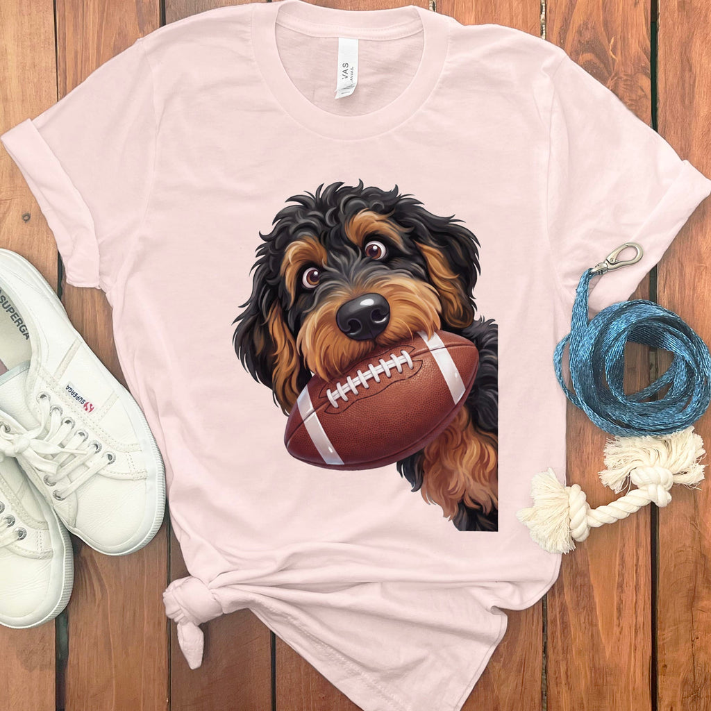 Phantom Goldendoodle Football T-Shirt in S / Soft Pink by Puppy Jo