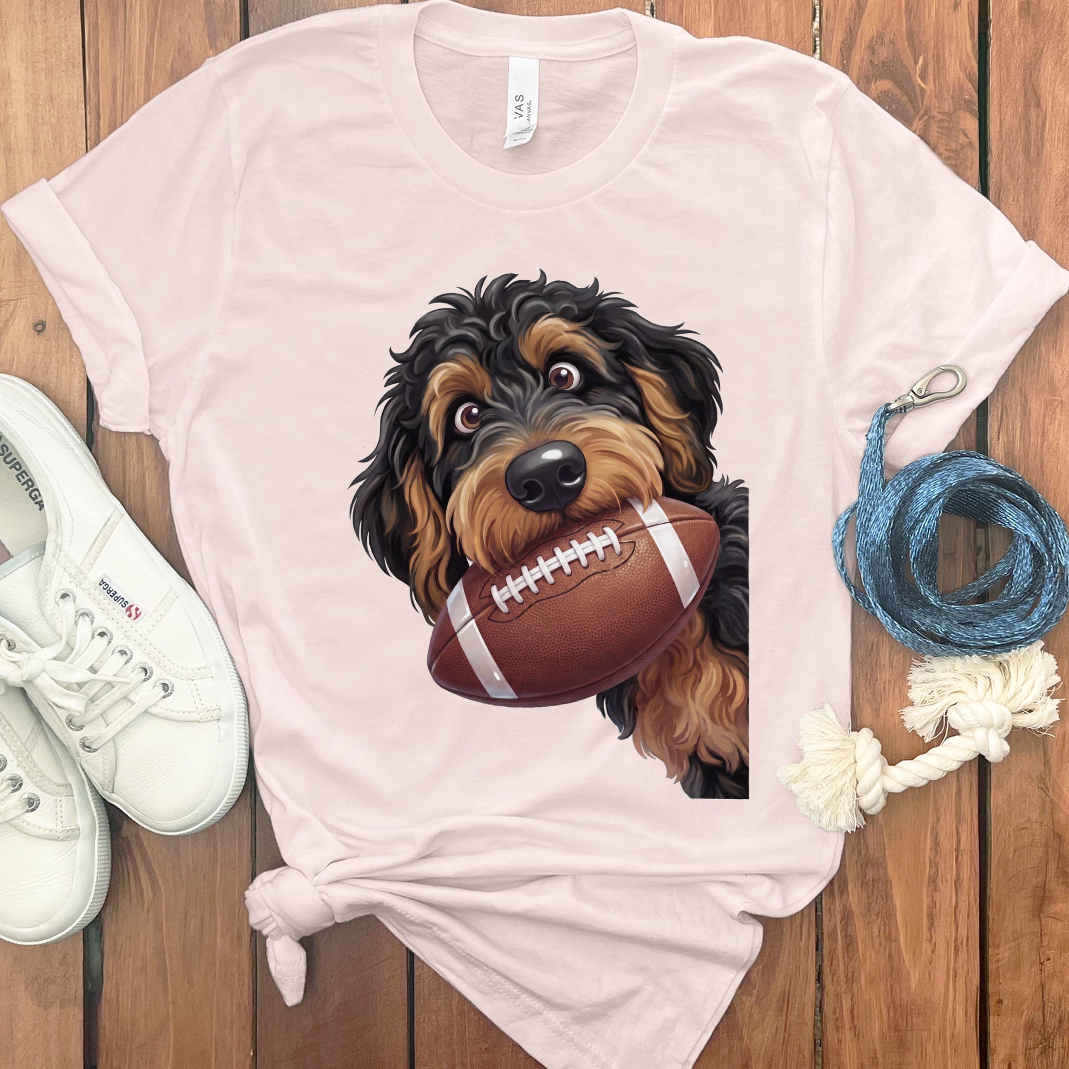 Phantom Goldendoodle Football T-Shirt in S / Soft Pink by Puppy Jo