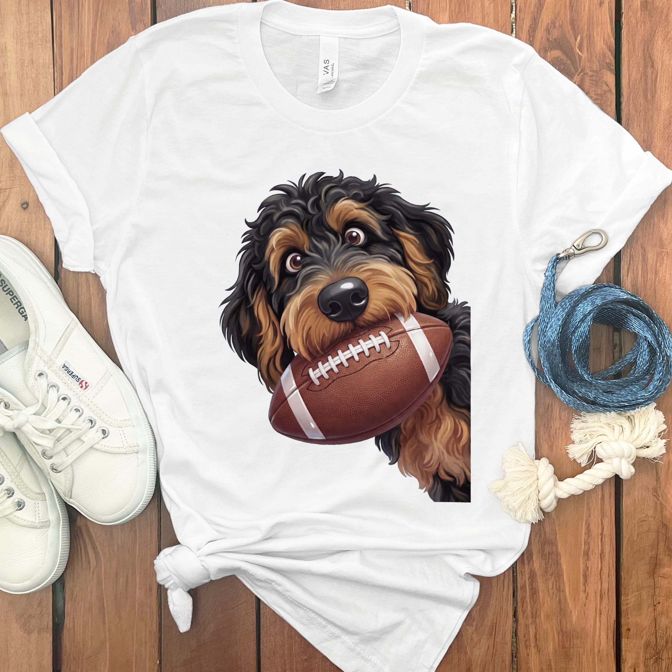 Phantom Goldendoodle Football T-Shirt in S / White by Puppy Jo