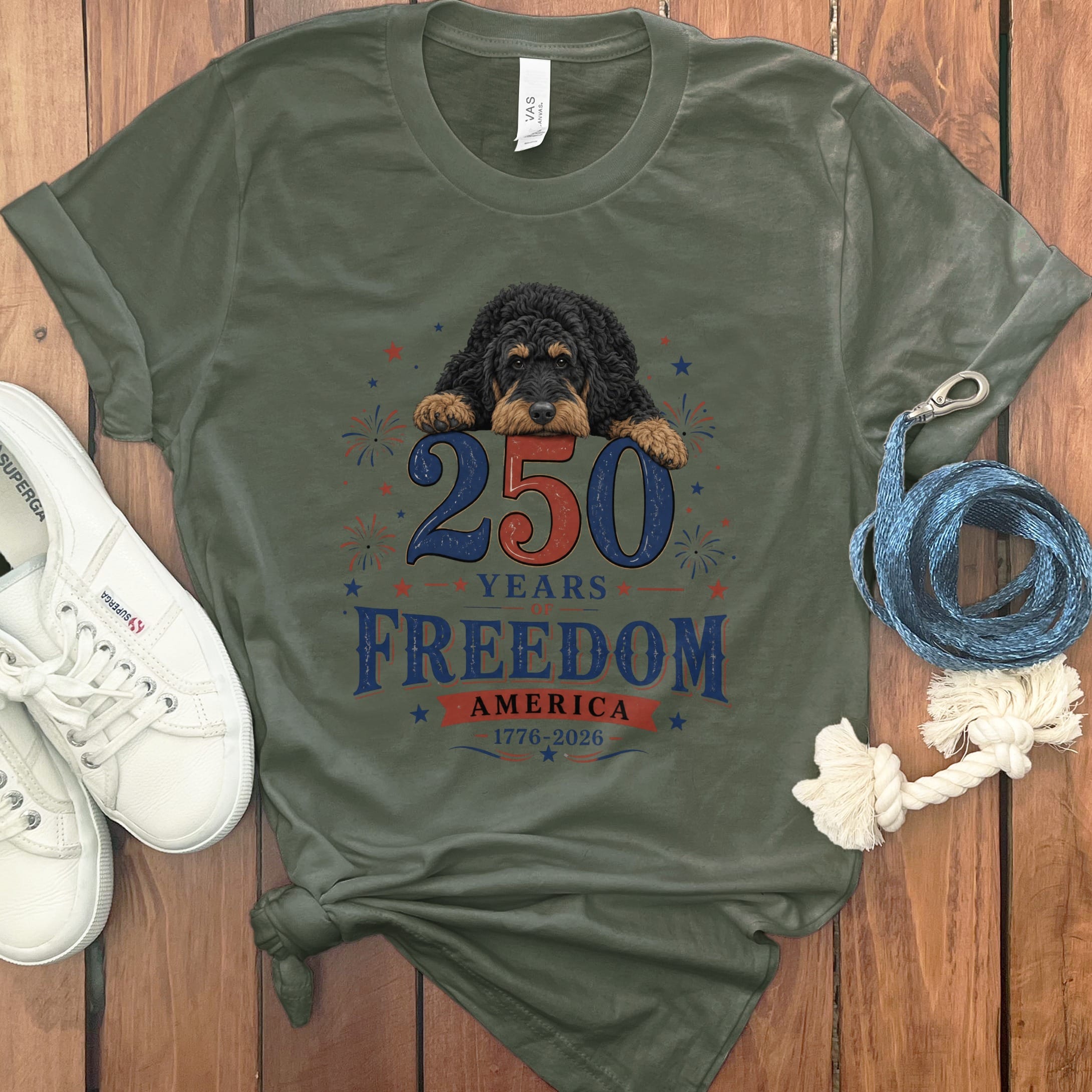 Phantom Goldendoodle Freedom T-Shirt in Military Green / M by Puppy Jo