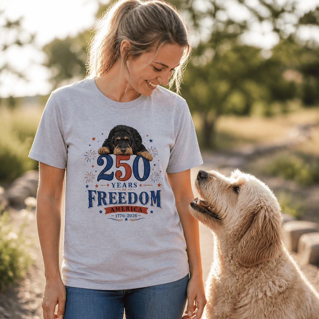 Phantom Goldendoodle Freedom T-Shirt in by Puppy Jo