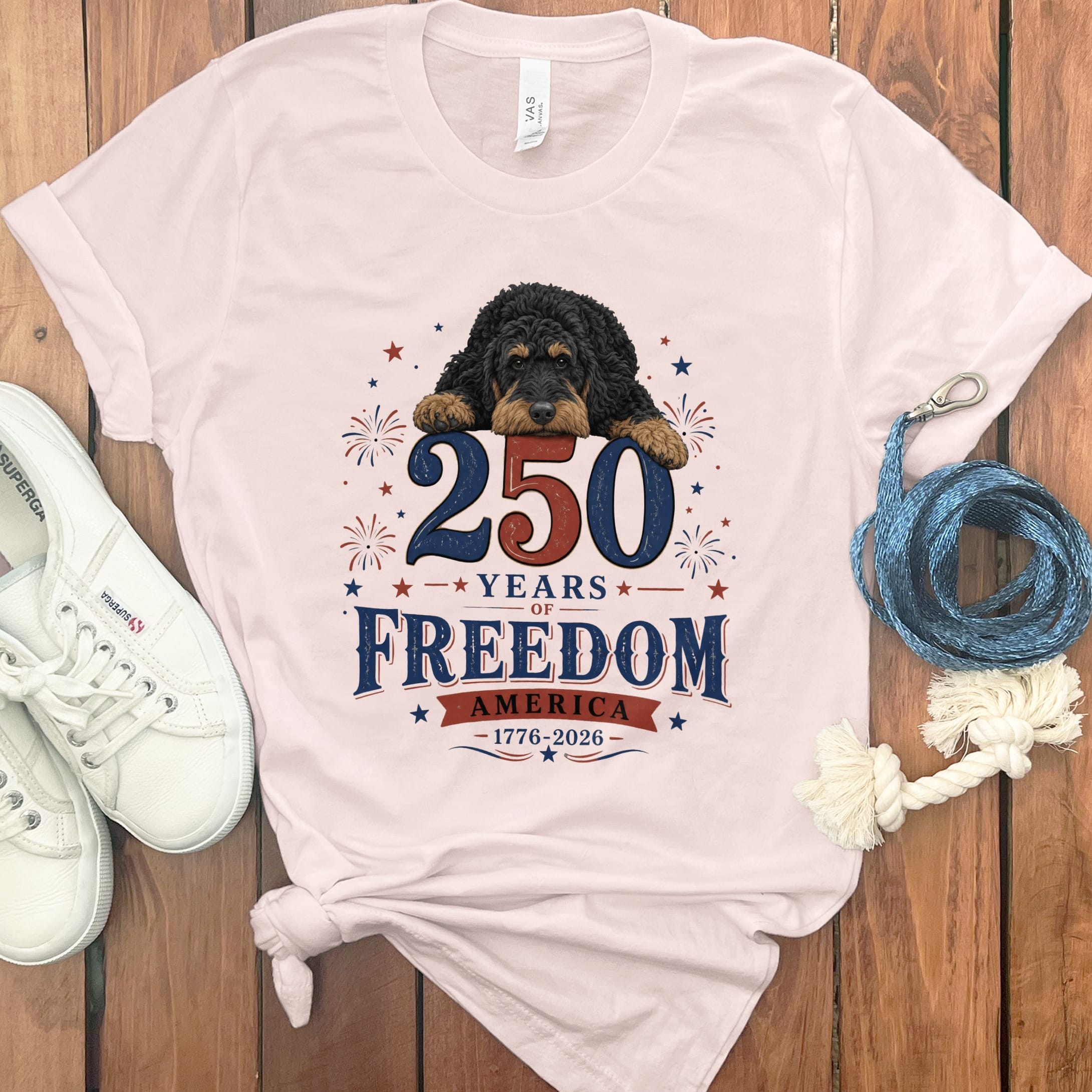 Phantom Goldendoodle Freedom T-Shirt in Soft Pink / M by Puppy Jo