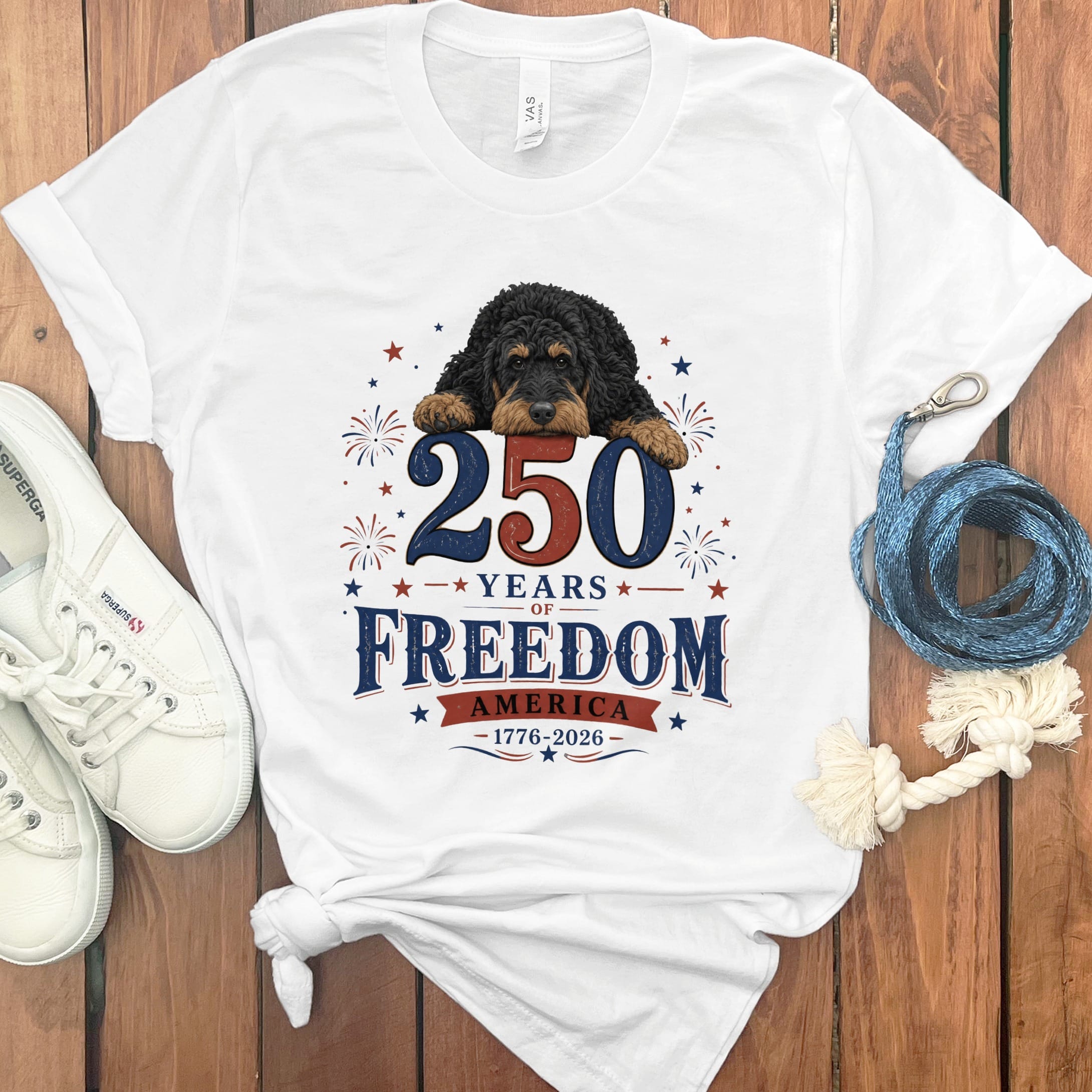 Phantom Goldendoodle Freedom T-Shirt in White / M by Puppy Jo