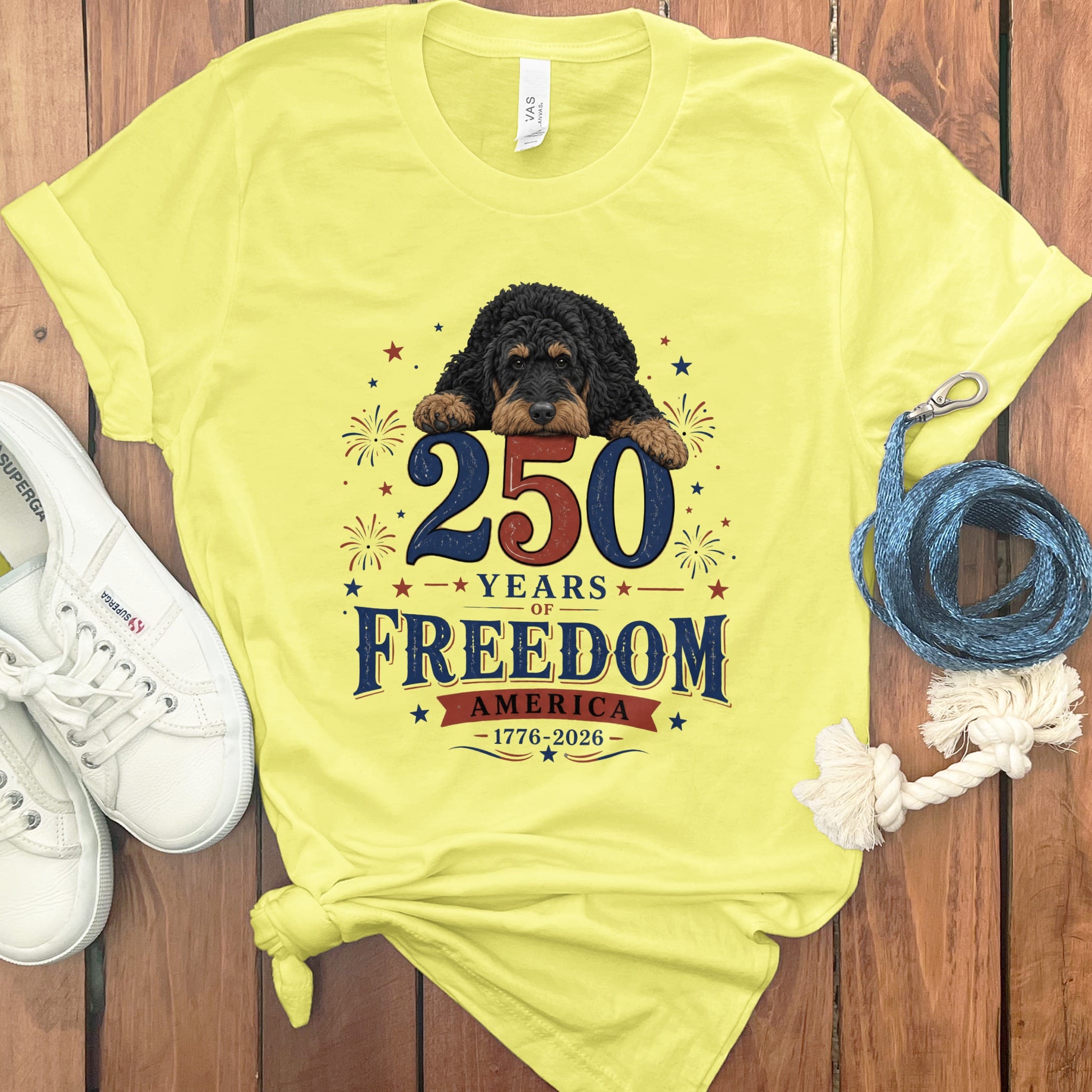 Phantom Goldendoodle Freedom T-Shirt in Yellow / M by Puppy Jo