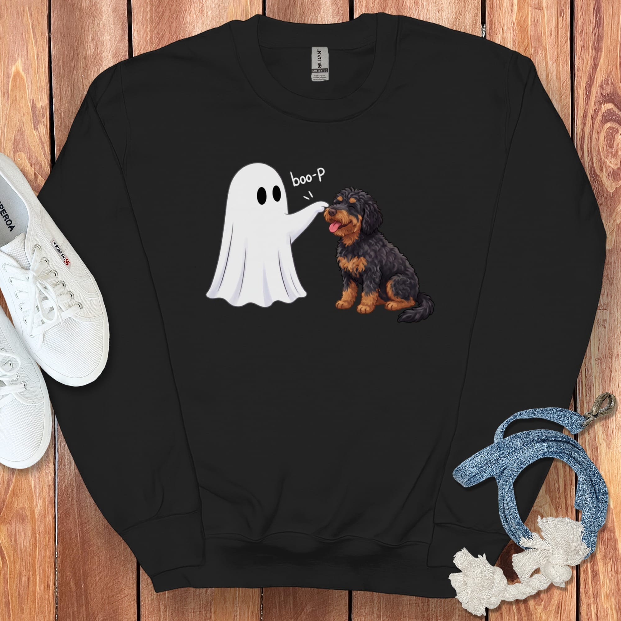 Phantom Goldendoodle Ghost Boop Sweatshirt in S / Black by Puppy Jo