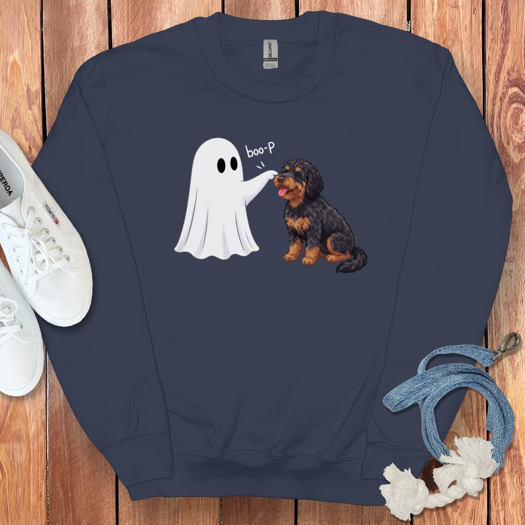 Phantom Goldendoodle Ghost Boop Sweatshirt in S / Navy by Puppy Jo