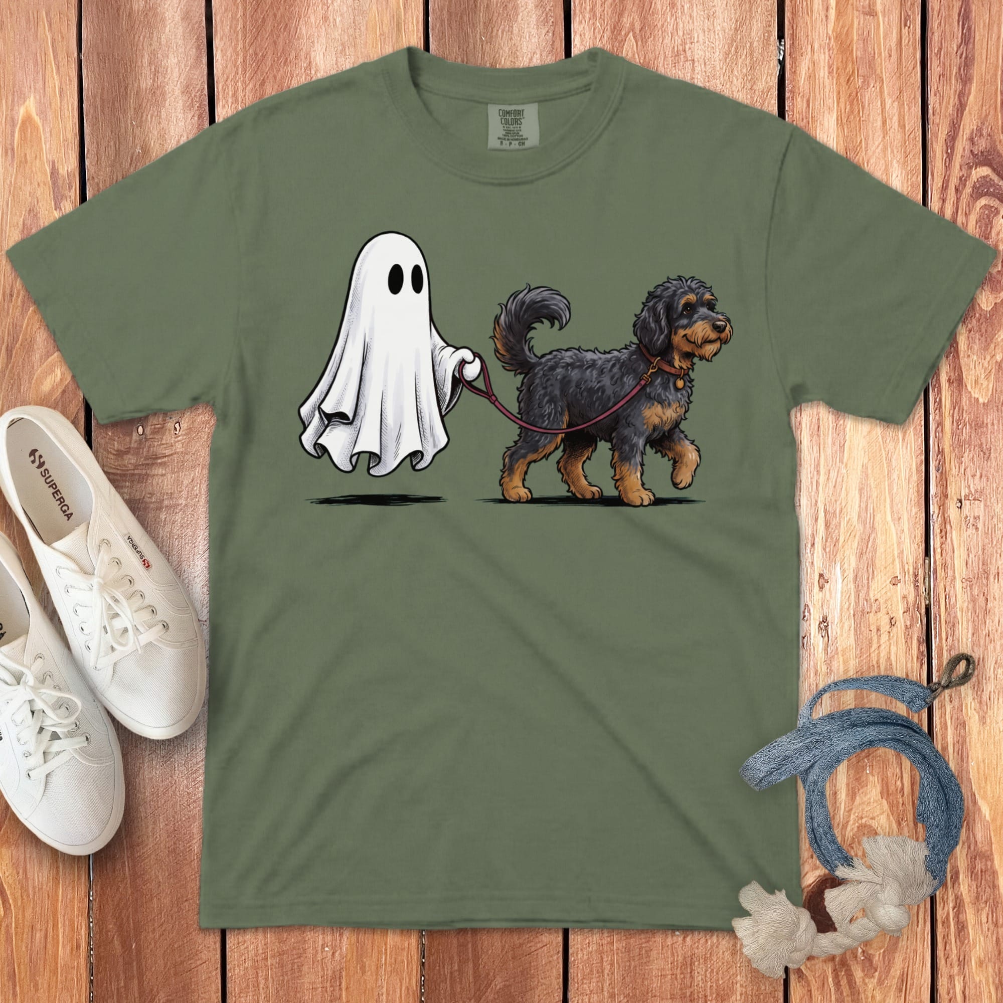 Phantom Goldendoodle Ghost Walk Signature T-Shirt in Moss / S by Puppy Jo