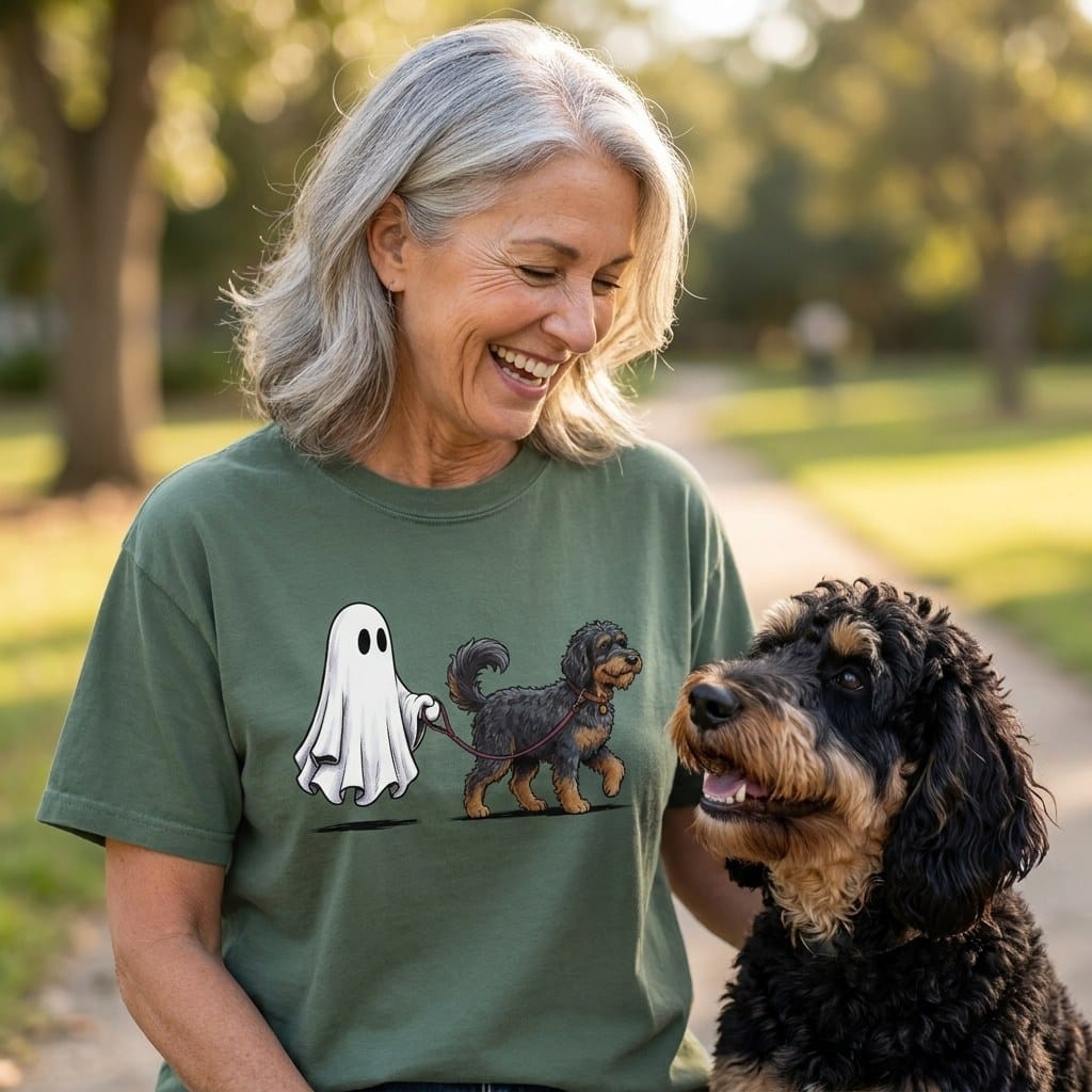 Phantom Goldendoodle Ghost Walk Signature T-Shirt in by Puppy Jo