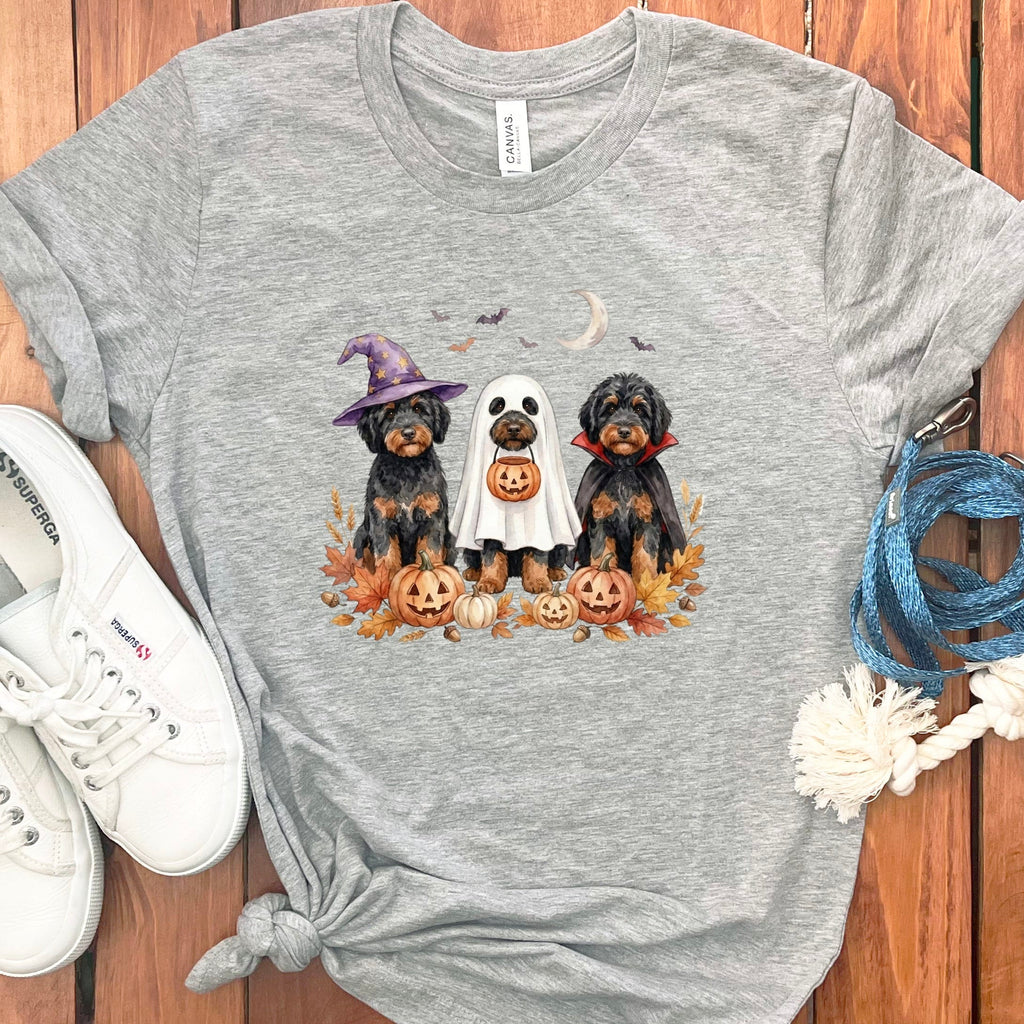 Phantom Goldendoodle Halloween Crew T-Shirt in Athletic Heather / S by Puppy Jo