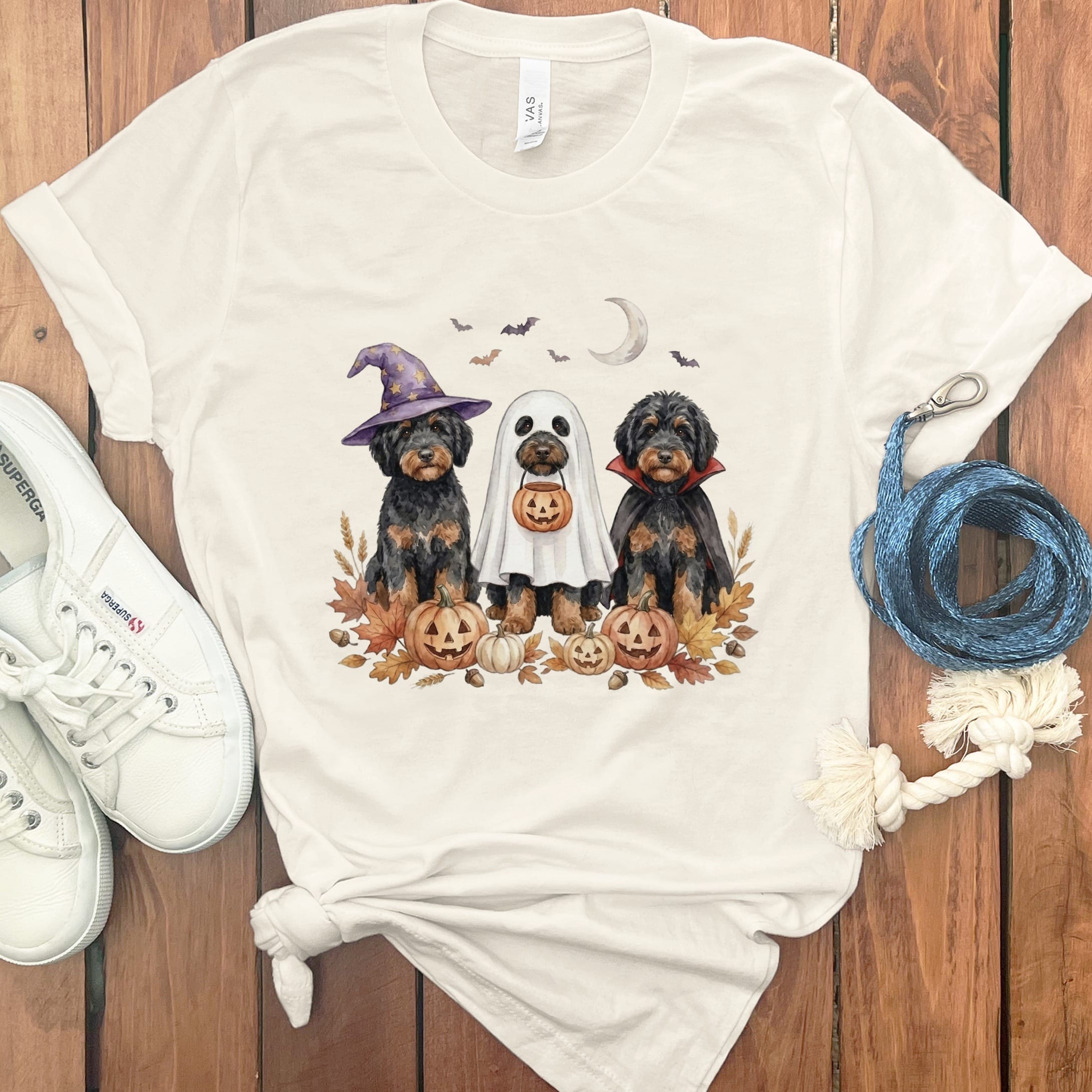 Phantom Goldendoodle Halloween Crew T-Shirt in Natural / S by Puppy Jo