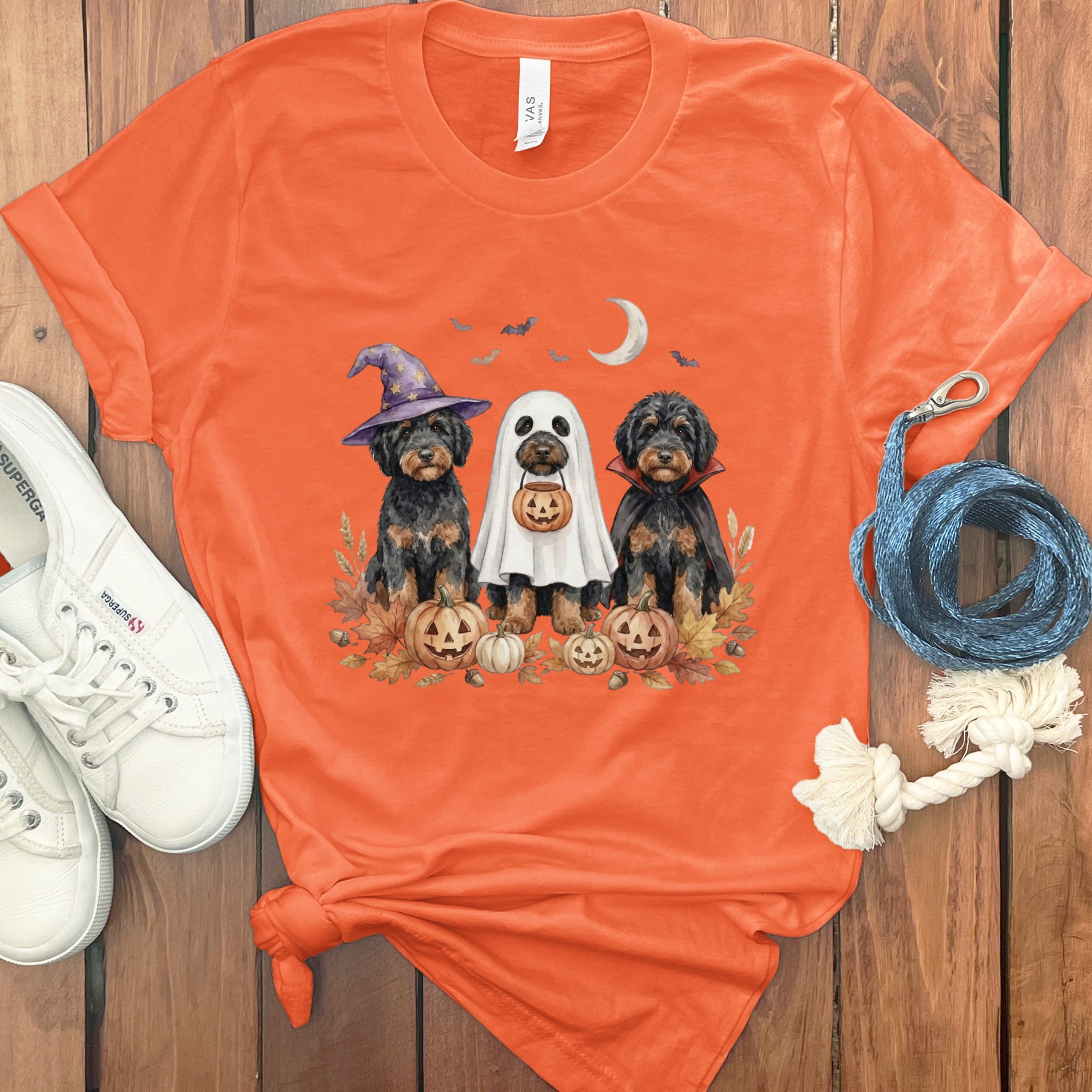 Phantom Goldendoodle Halloween Crew T-Shirt in Orange / S by Puppy Jo