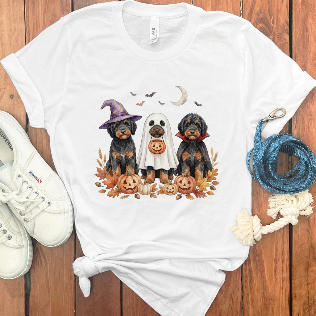 Phantom Goldendoodle Halloween Crew T-Shirt in White / S by Puppy Jo