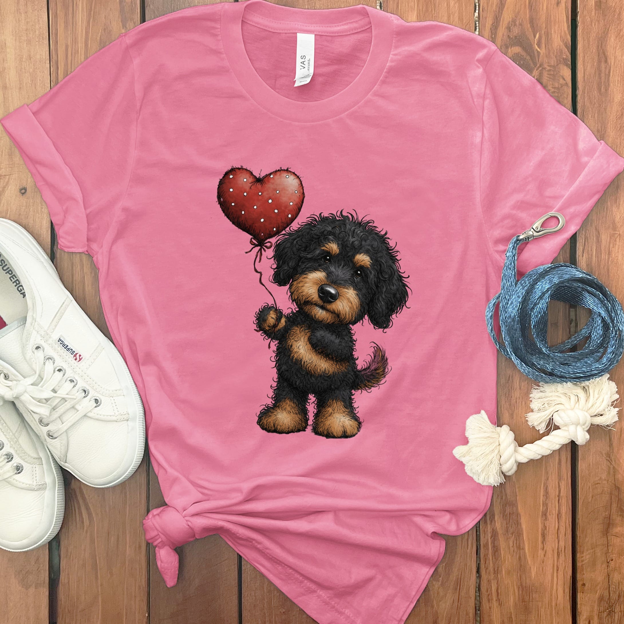 Phantom Goldendoodle Heart T-Shirt in Charity Pink / M by Puppy Jo