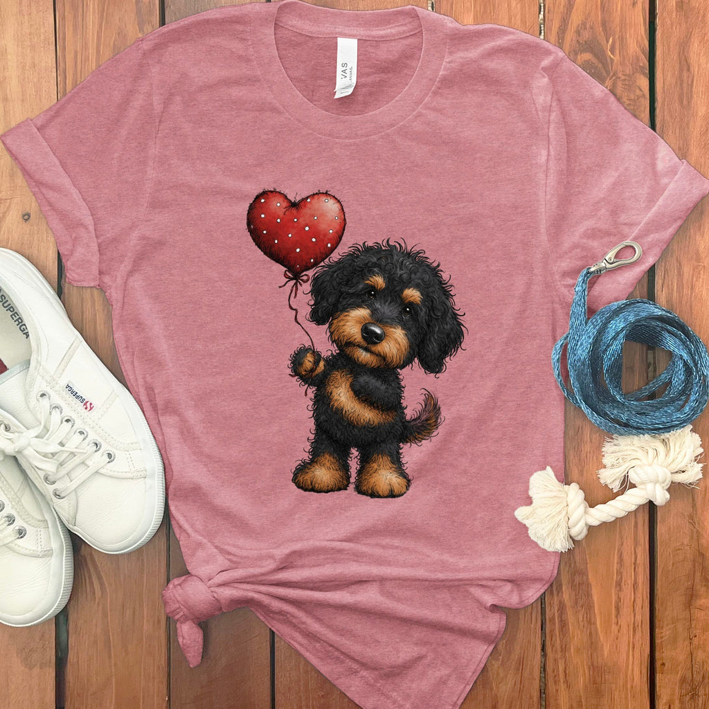 Phantom Goldendoodle Heart T-Shirt in Heather Mauve / M by Puppy Jo