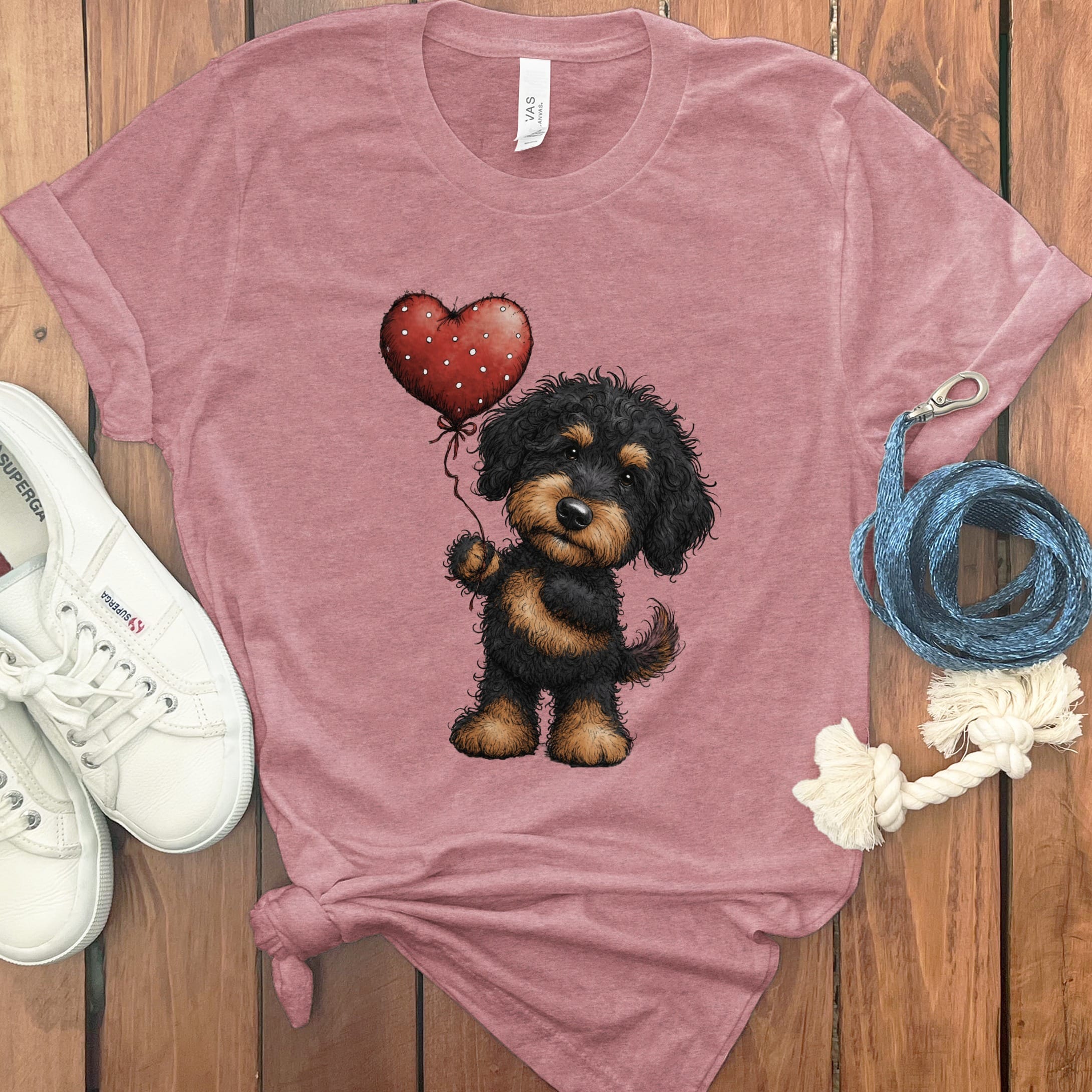 Phantom Goldendoodle Heart T-Shirt in Heather Mauve / M by Puppy Jo