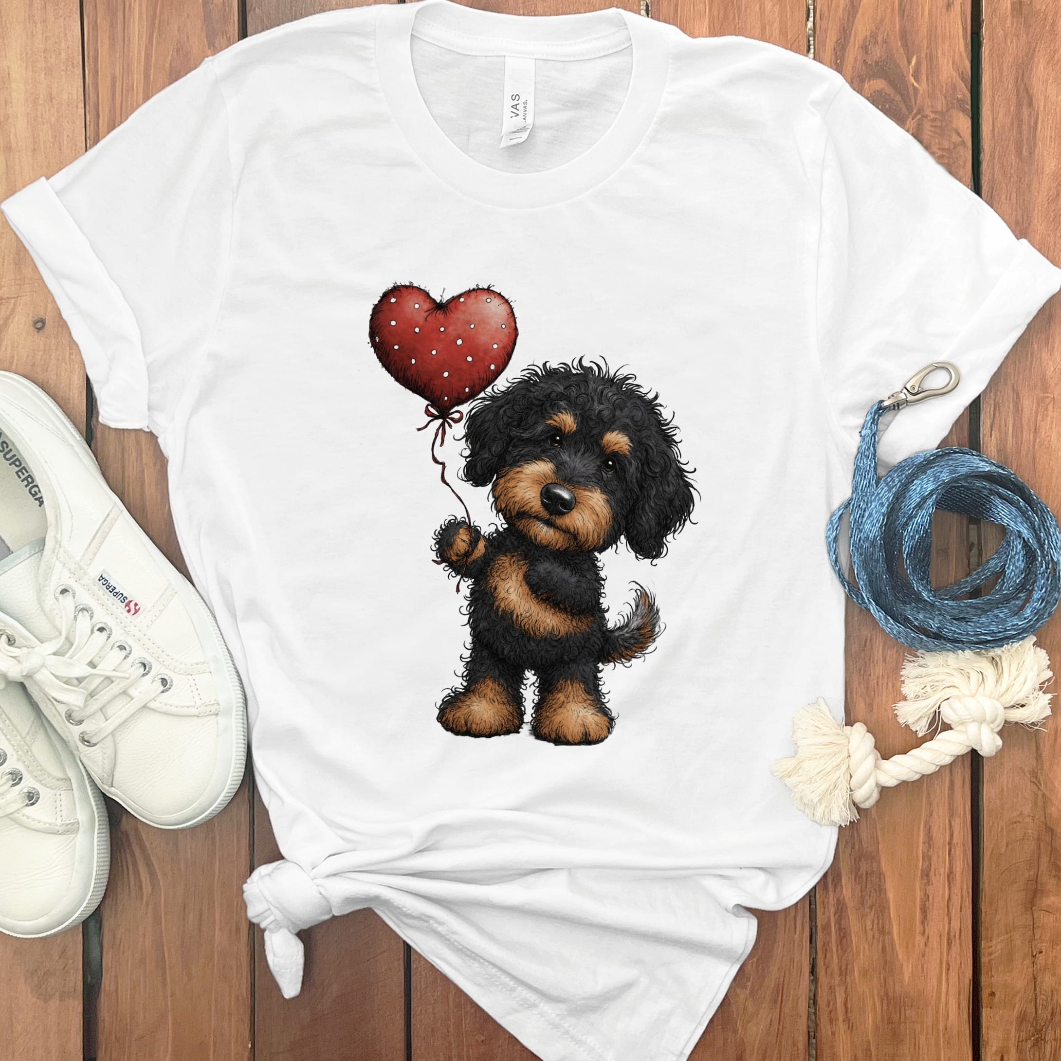 Phantom Goldendoodle Heart T-Shirt in White / M by Puppy Jo
