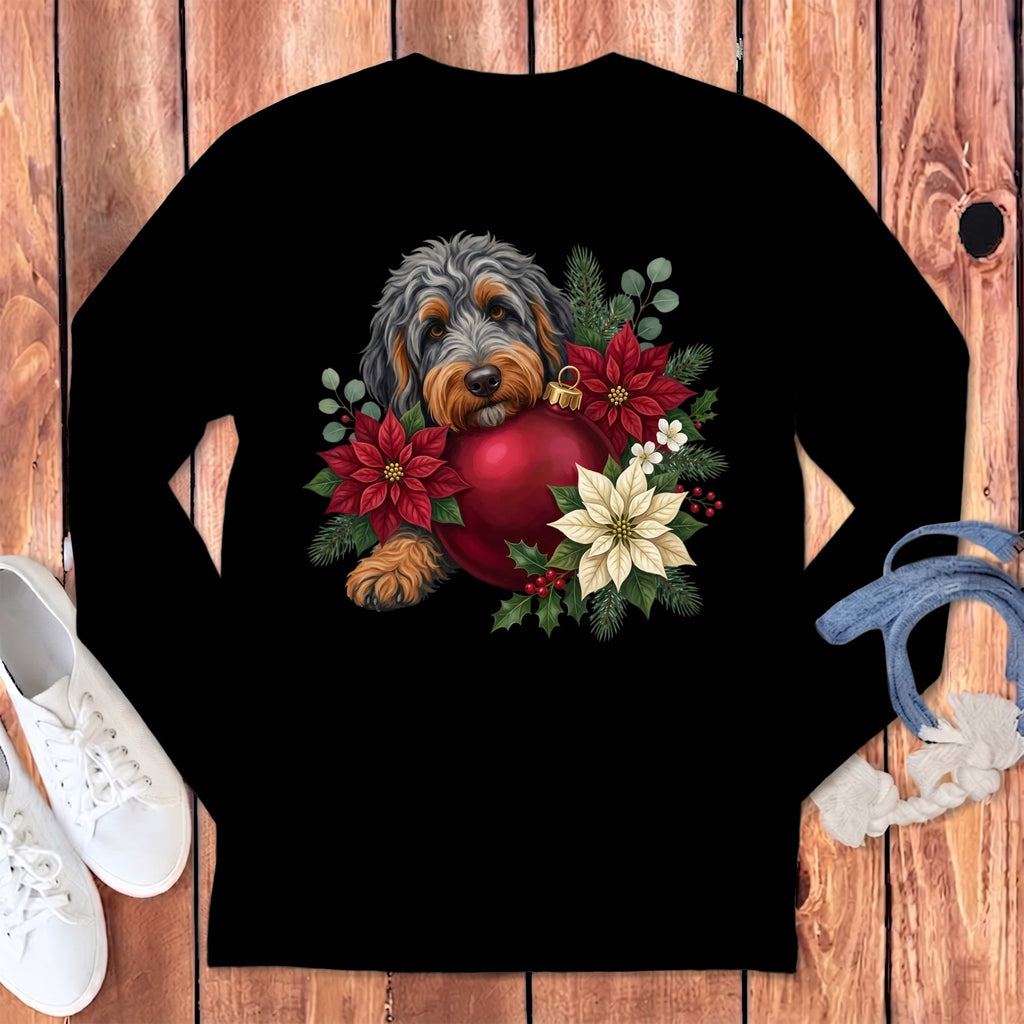 Phantom Goldendoodle Holiday Cheer Long Sleeve T-Shirt in Black / S by Puppy Jo