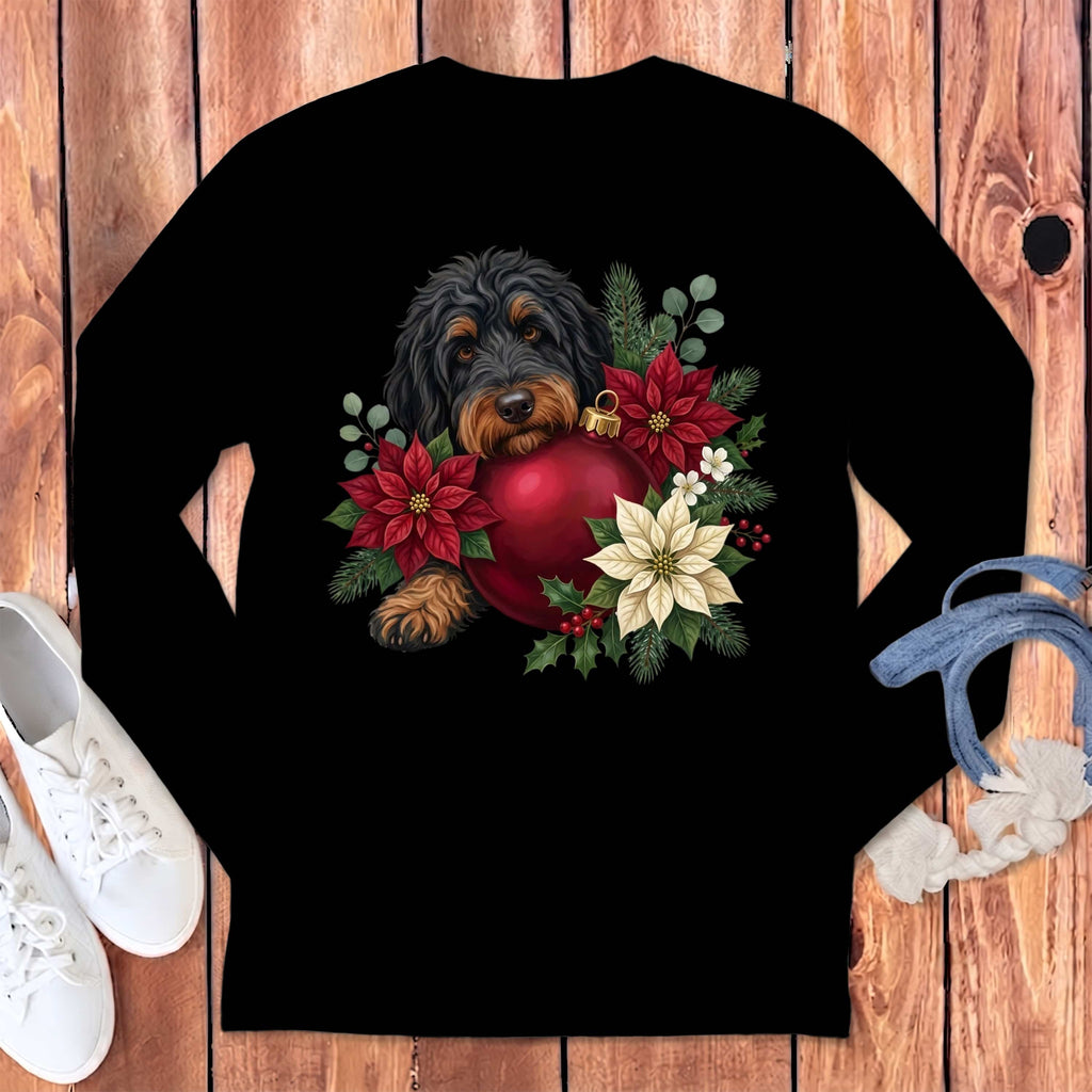 Phantom Goldendoodle Holiday Cheer Long Sleeve T-Shirt in Black / S by Puppy Jo