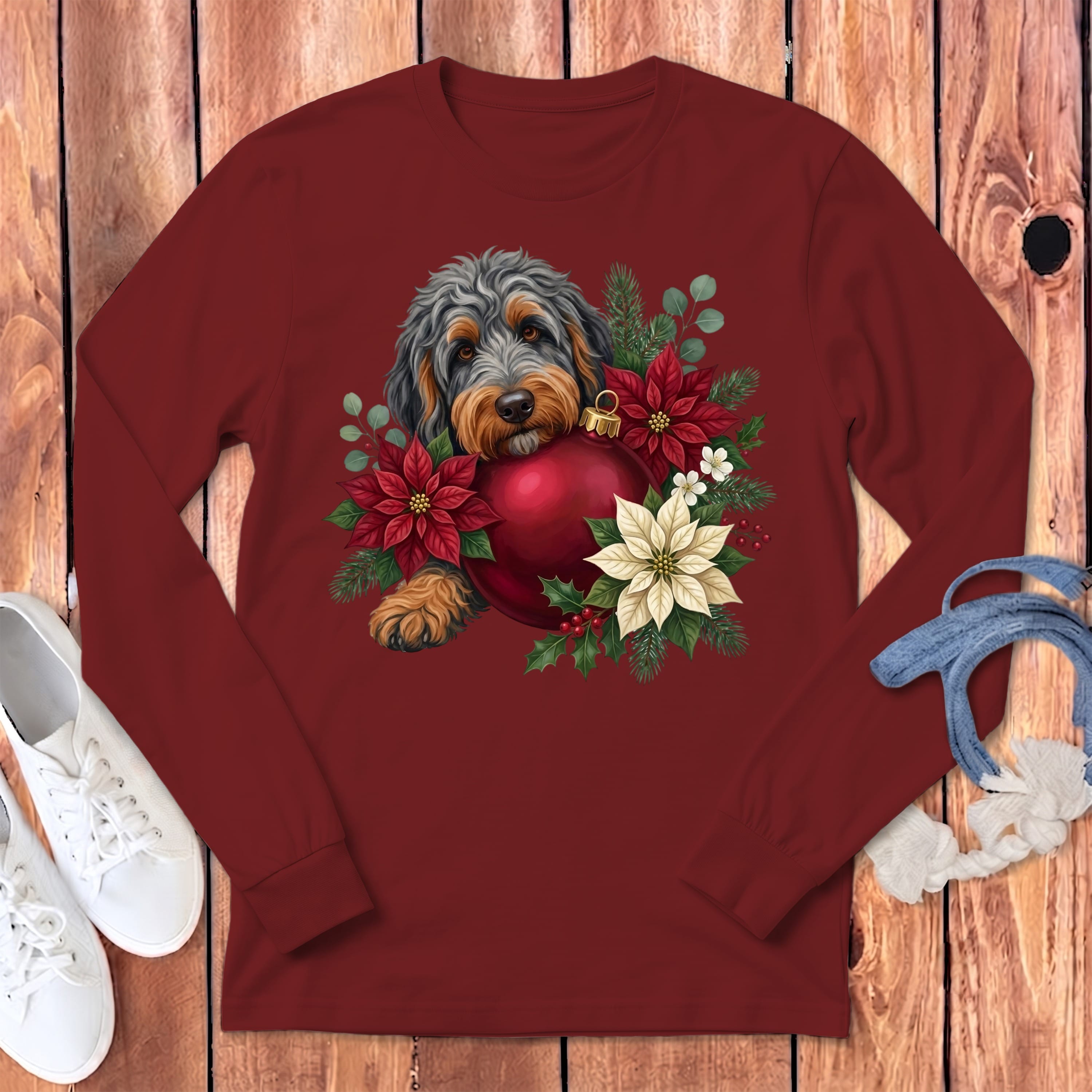 Phantom Goldendoodle Holiday Cheer Long Sleeve T-Shirt in Cardinal / S by Puppy Jo