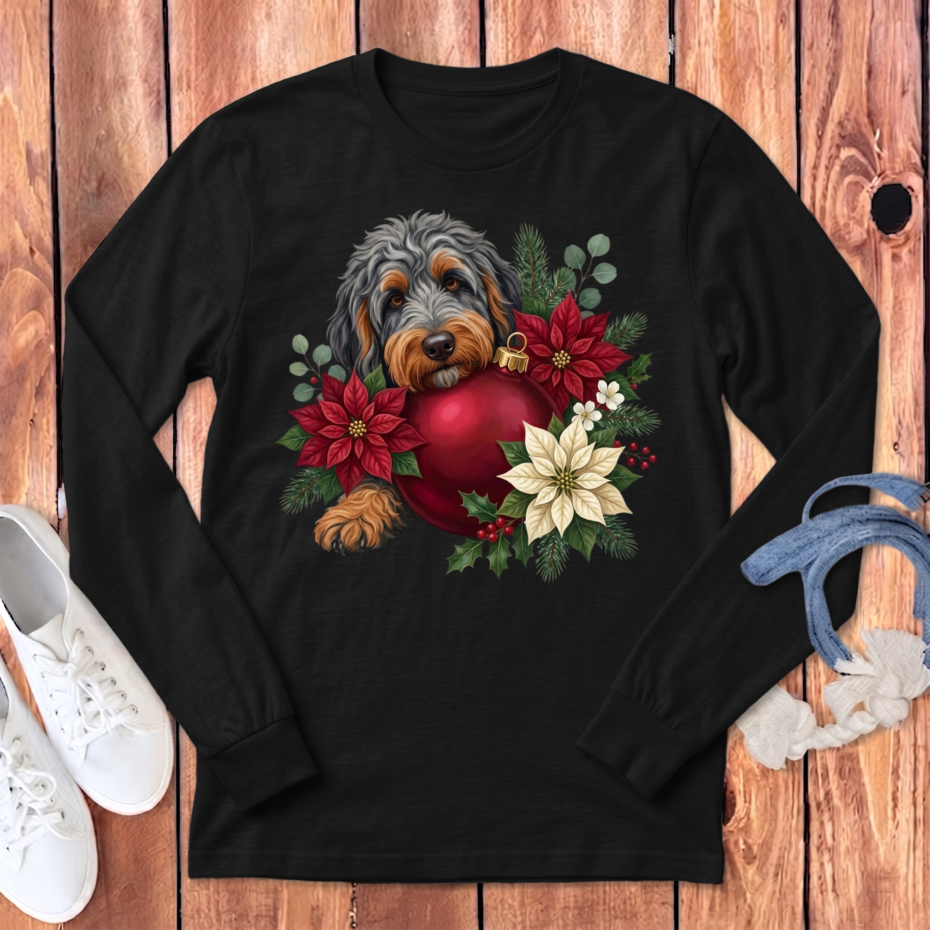 Phantom Goldendoodle Holiday Cheer Long Sleeve T-Shirt in Dark Grey Heather / S by Puppy Jo