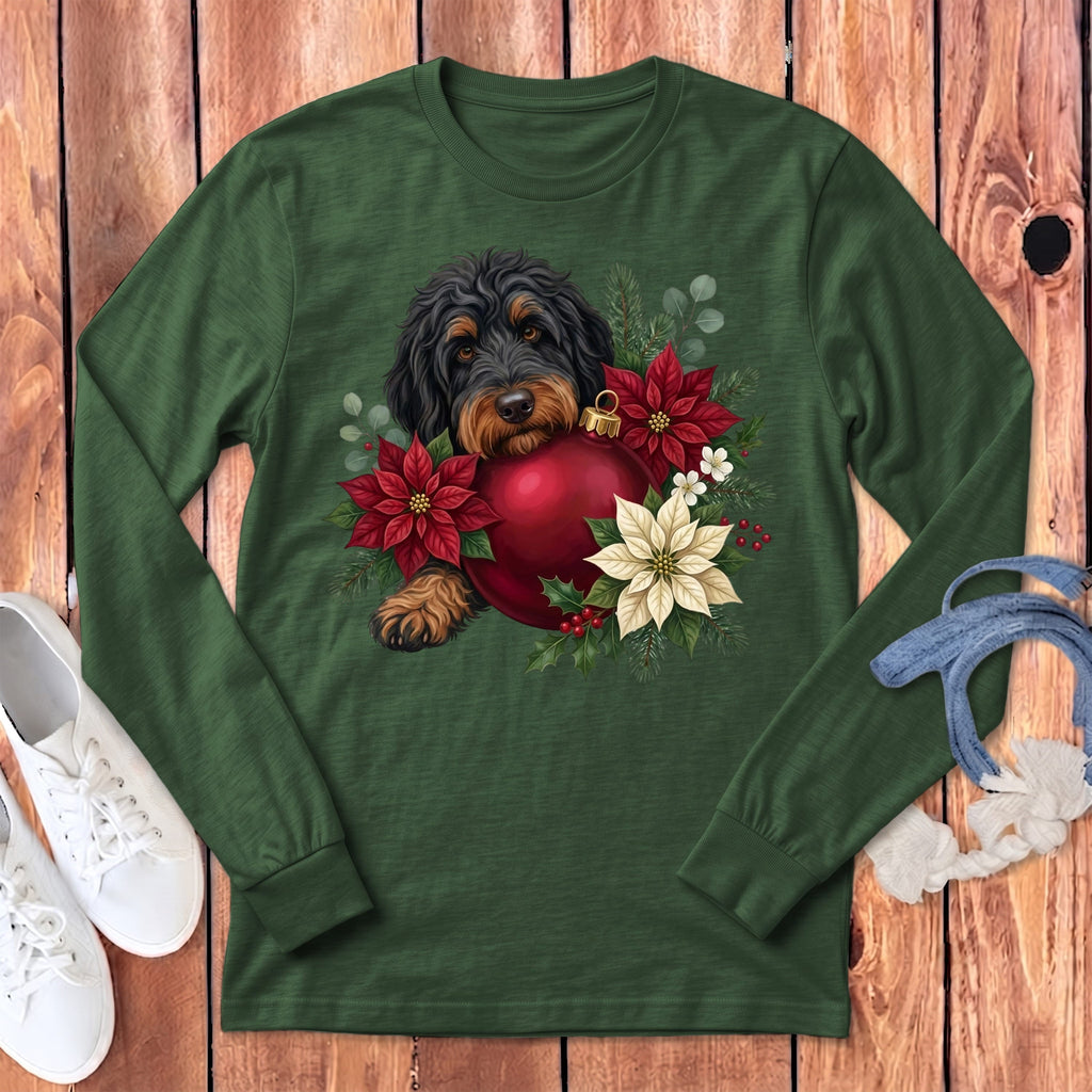 Phantom Goldendoodle Holiday Cheer Long Sleeve T-Shirt in Heather Forest / S by Puppy Jo