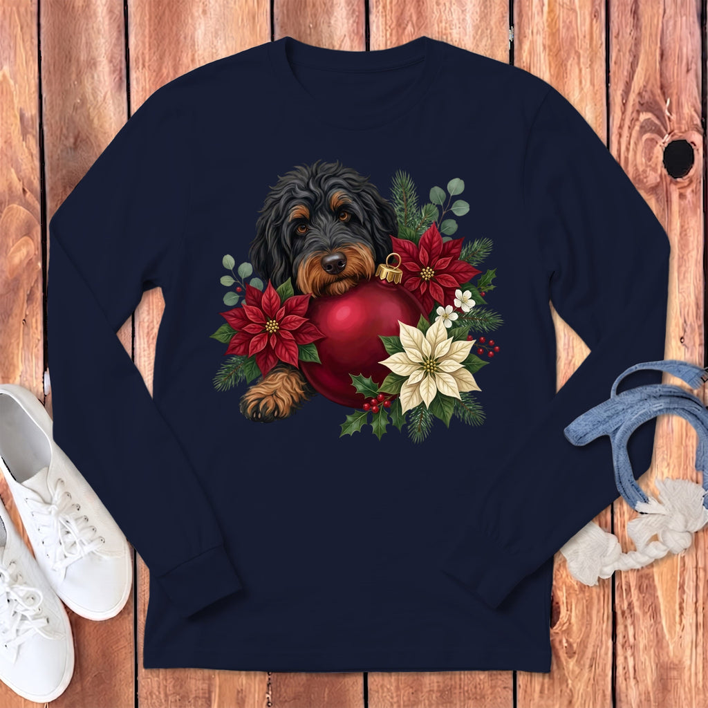 Phantom Goldendoodle Holiday Cheer Long Sleeve T-Shirt in Navy / S by Puppy Jo