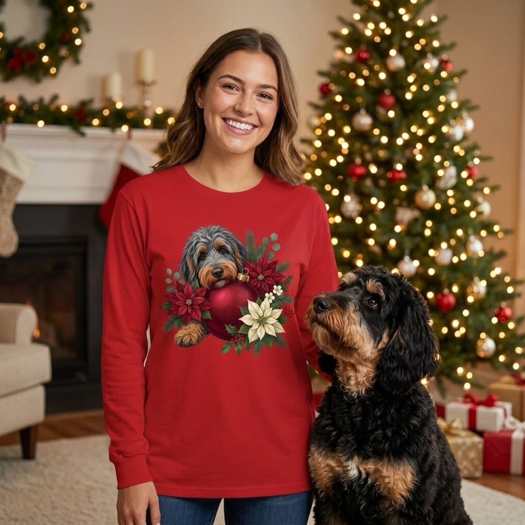 Phantom Goldendoodle Holiday Cheer Long Sleeve T-Shirt in by Puppy Jo