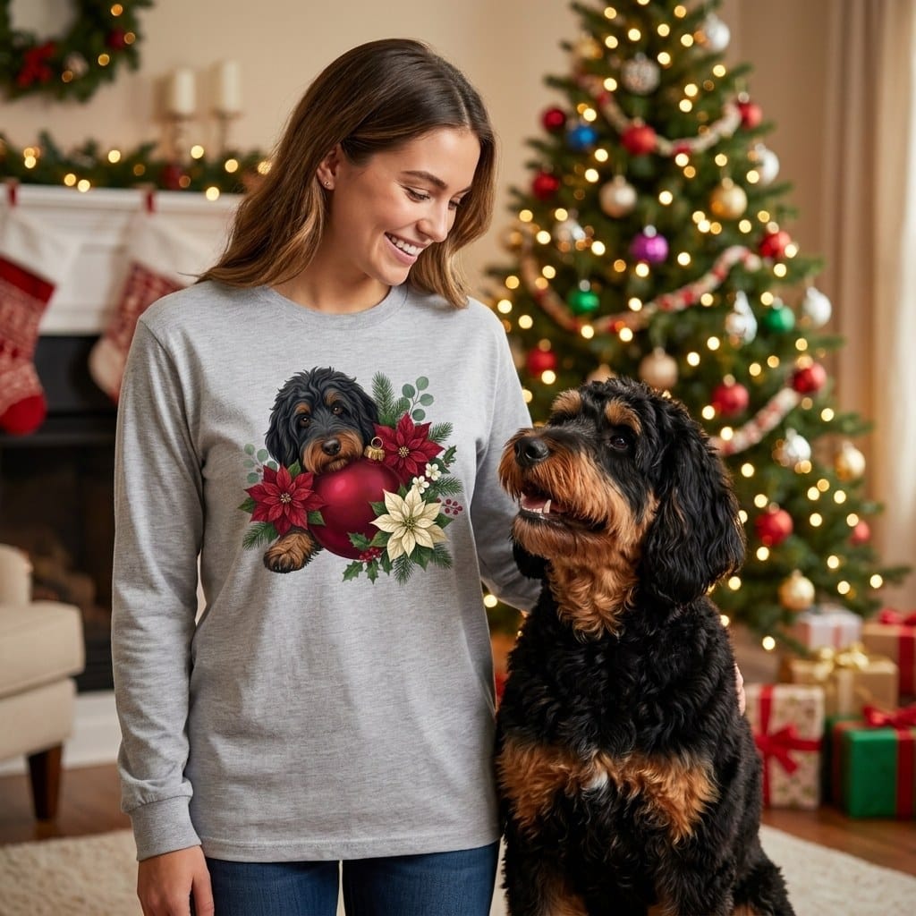 Phantom Goldendoodle Holiday Cheer Long Sleeve T-Shirt in by Puppy Jo