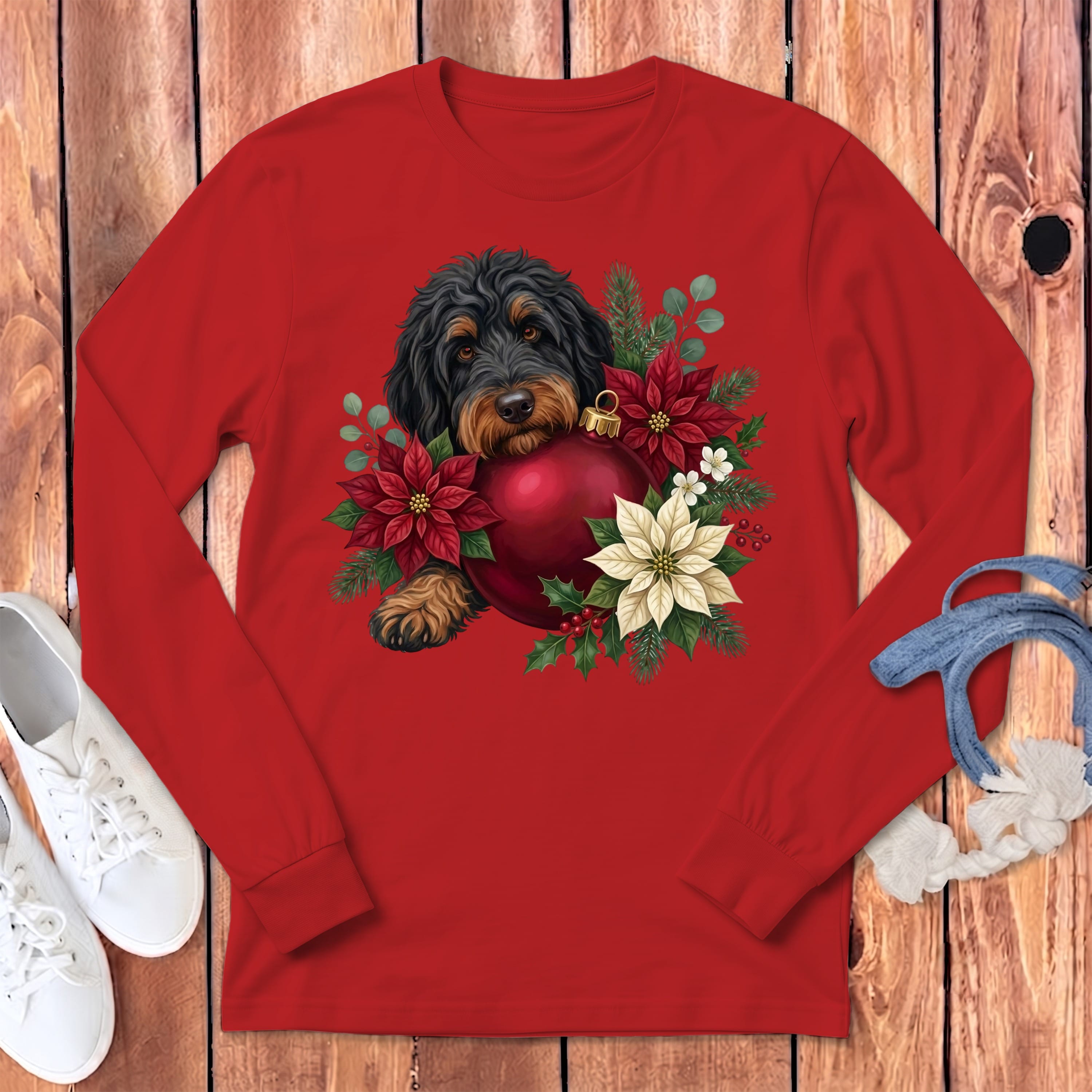 Phantom Goldendoodle Holiday Cheer Long Sleeve T-Shirt in Red / S by Puppy Jo