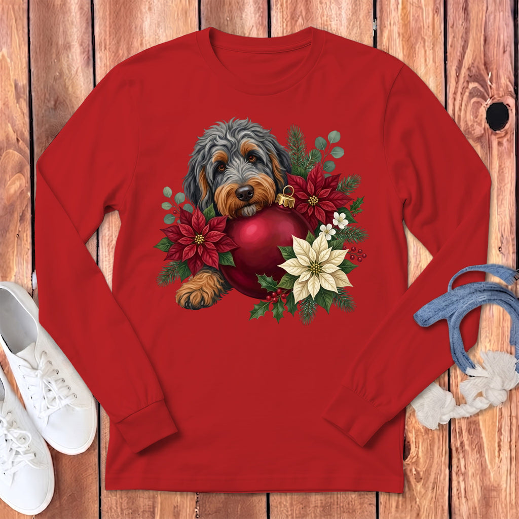 Phantom Goldendoodle Holiday Cheer Long Sleeve T-Shirt in Red / S by Puppy Jo