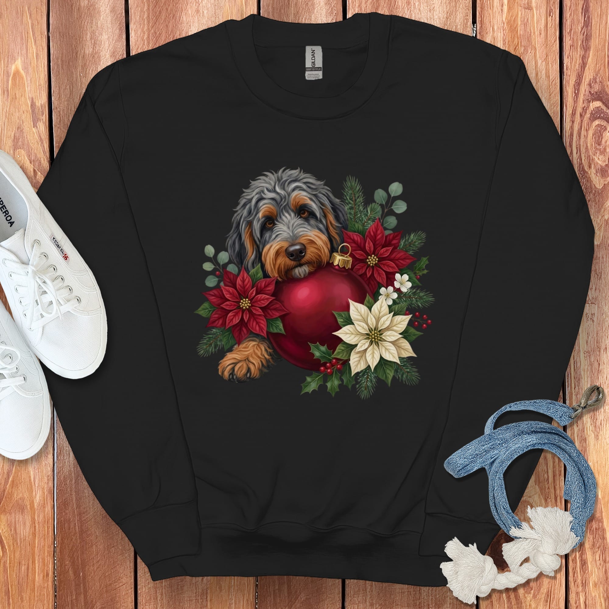 Phantom Goldendoodle Holiday Cheer Sweatshirt in Black / S by Puppy Jo