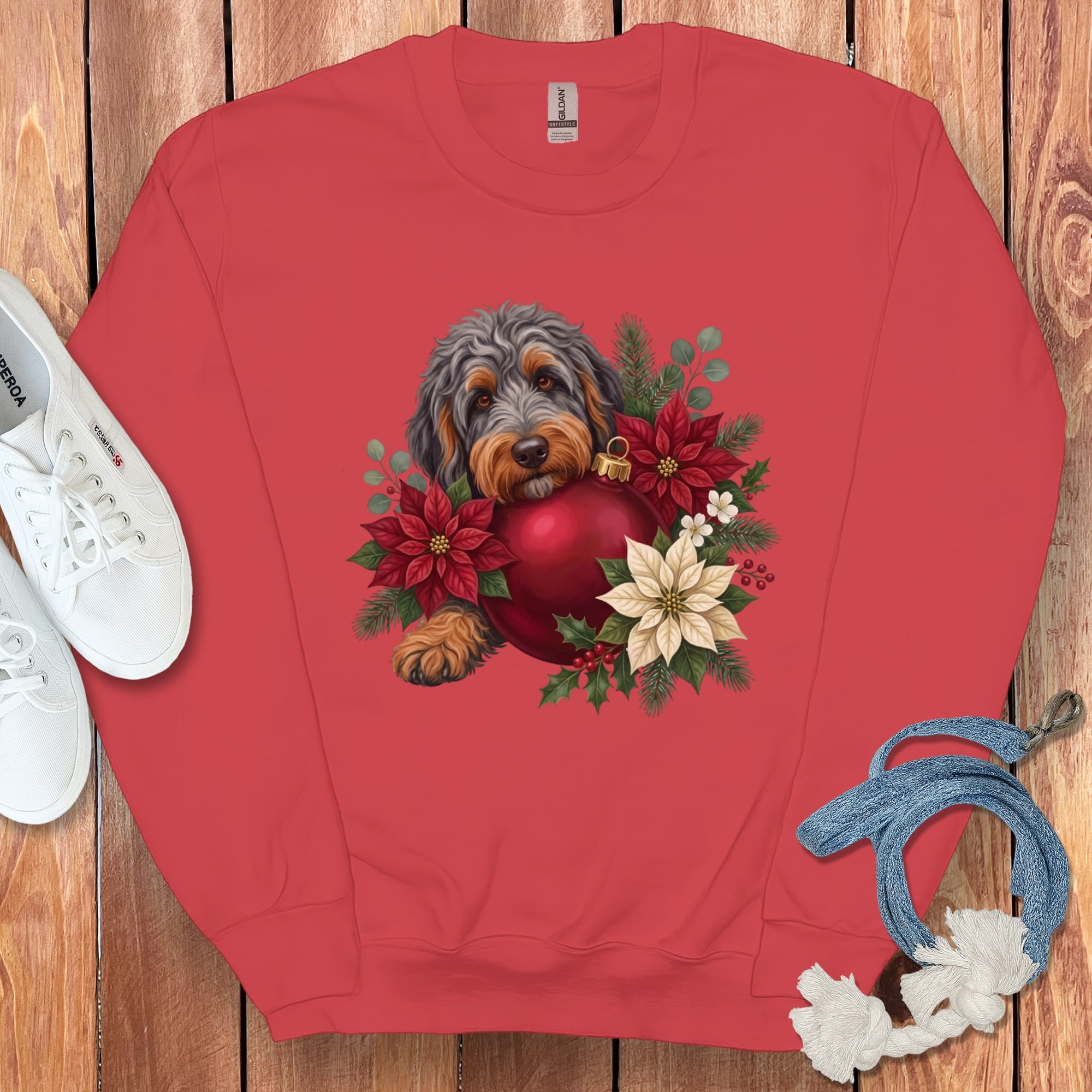 Phantom Goldendoodle Holiday Cheer Sweatshirt in Red / S by Puppy Jo