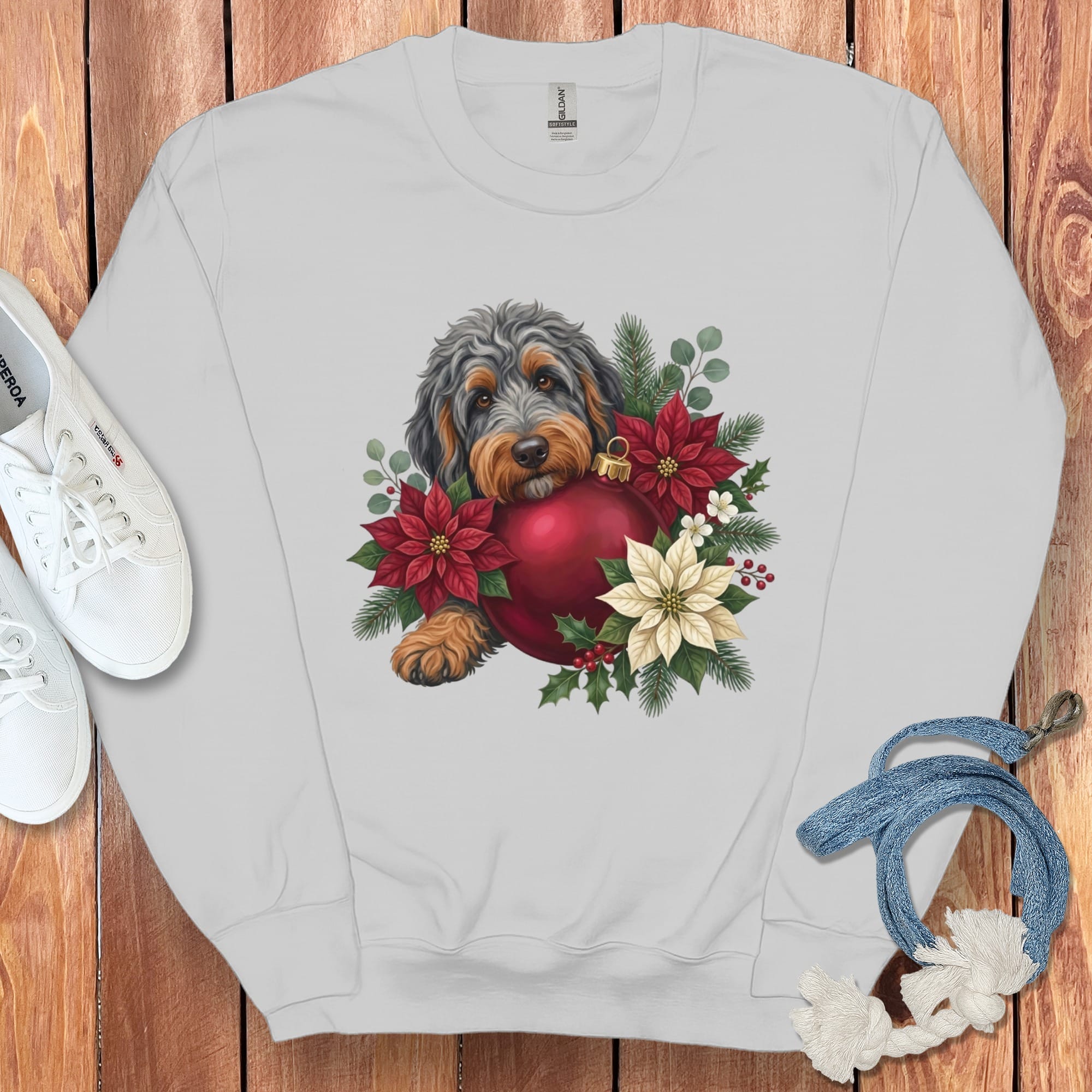 Phantom Goldendoodle Holiday Cheer Sweatshirt in Sport Grey / S by Puppy Jo