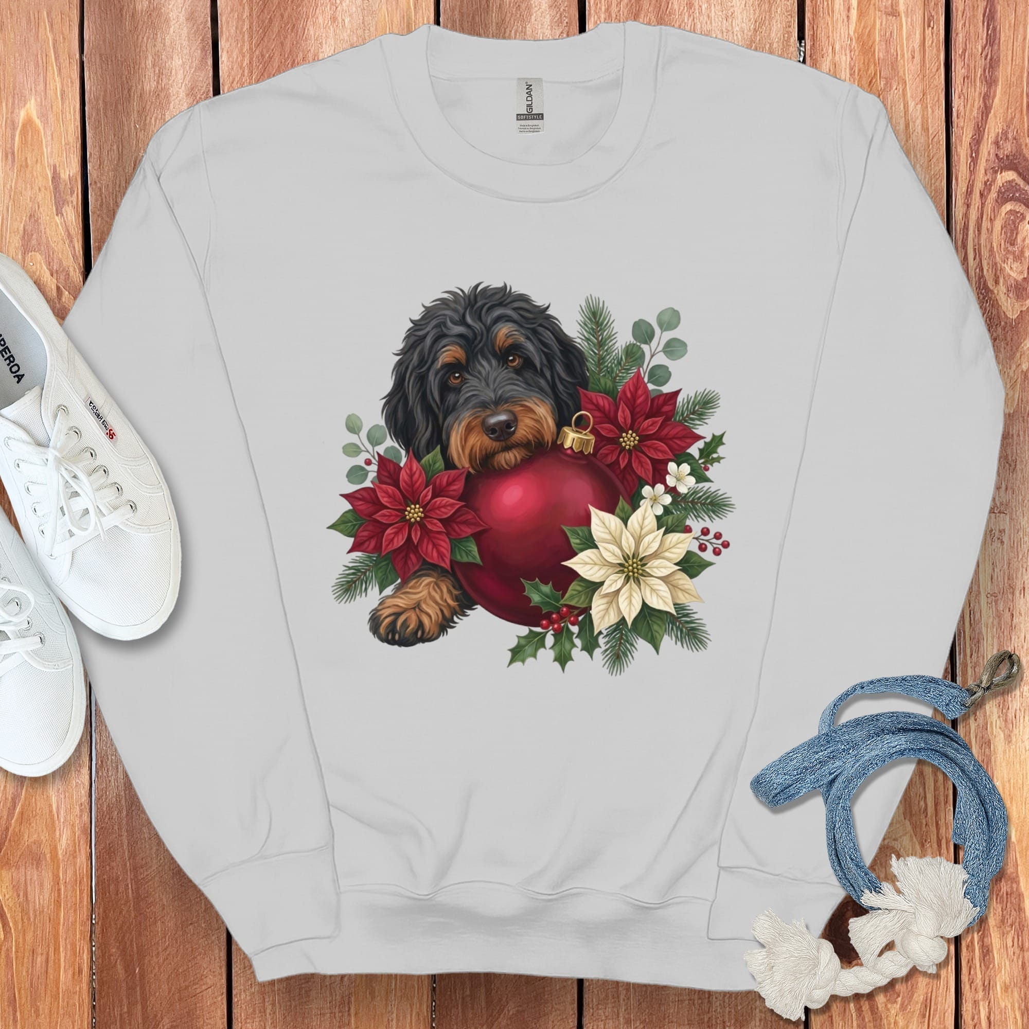 Phantom Goldendoodle Holiday Cheer Sweatshirt in Sport Grey / S by Puppy Jo