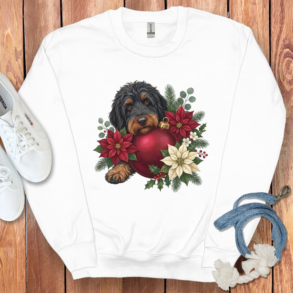Phantom Goldendoodle Holiday Cheer Sweatshirt in White / S by Puppy Jo