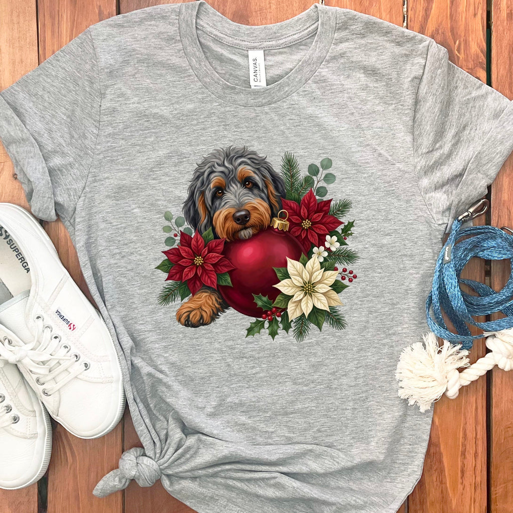 Phantom Goldendoodle Holiday Cheer T-Shirt in Athletic Heather / S by Puppy Jo