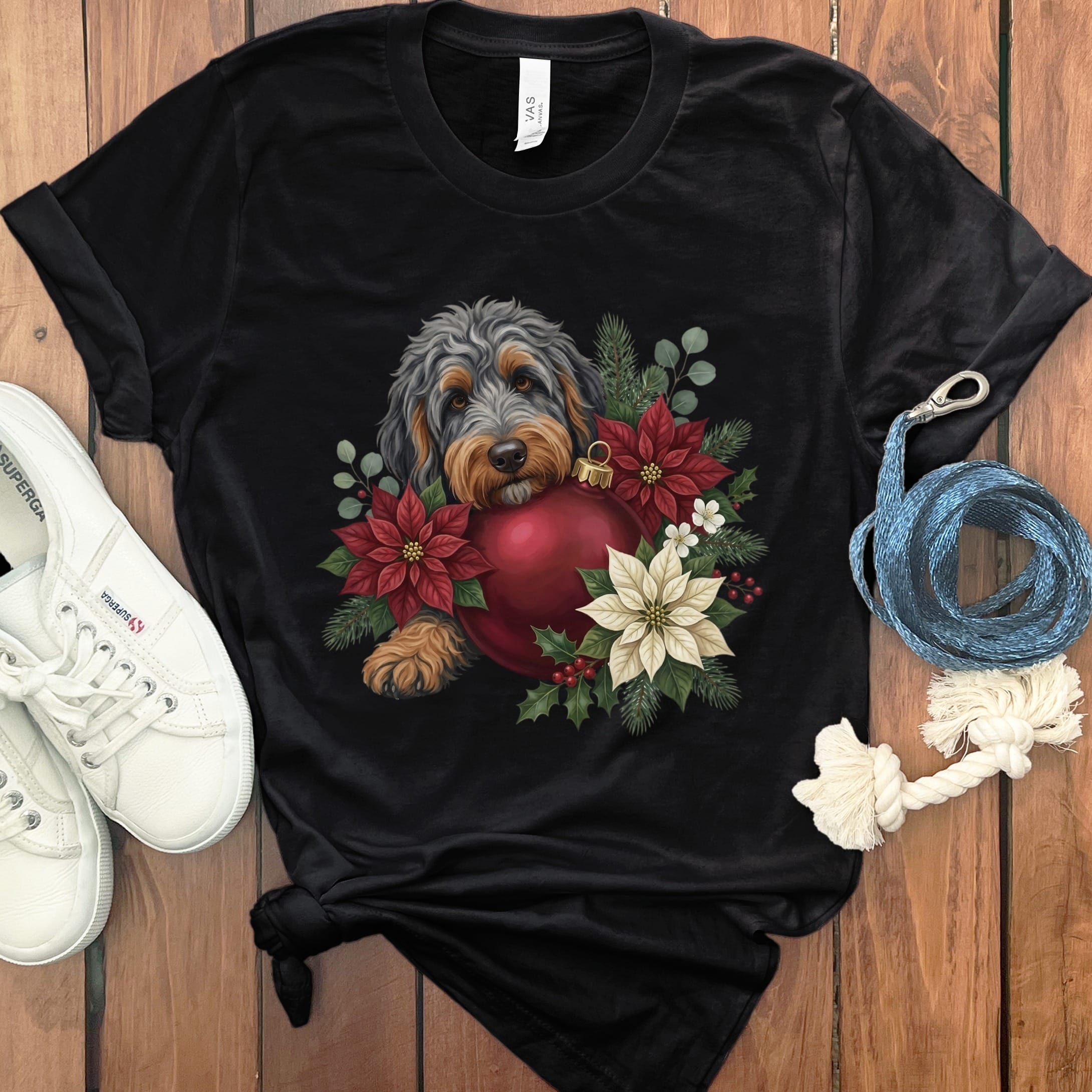 Phantom Goldendoodle Holiday Cheer T-Shirt in Black / S by Puppy Jo