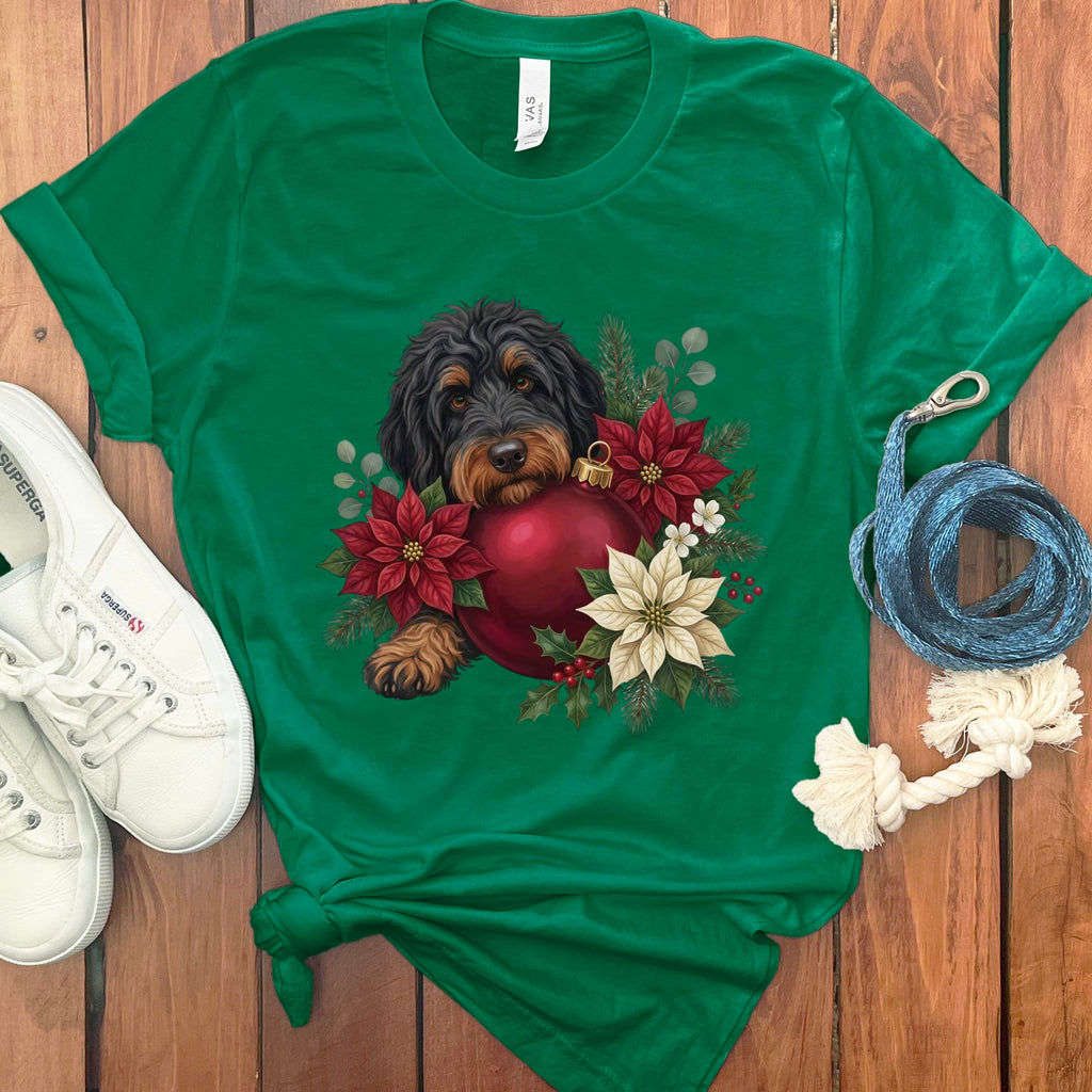 Phantom Goldendoodle Holiday Cheer T-Shirt in Kelly / S by Puppy Jo