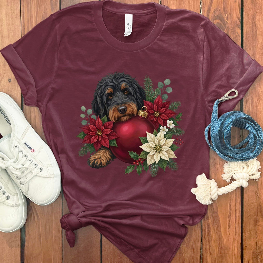 Phantom Goldendoodle Holiday Cheer T-Shirt in Maroon / S by Puppy Jo